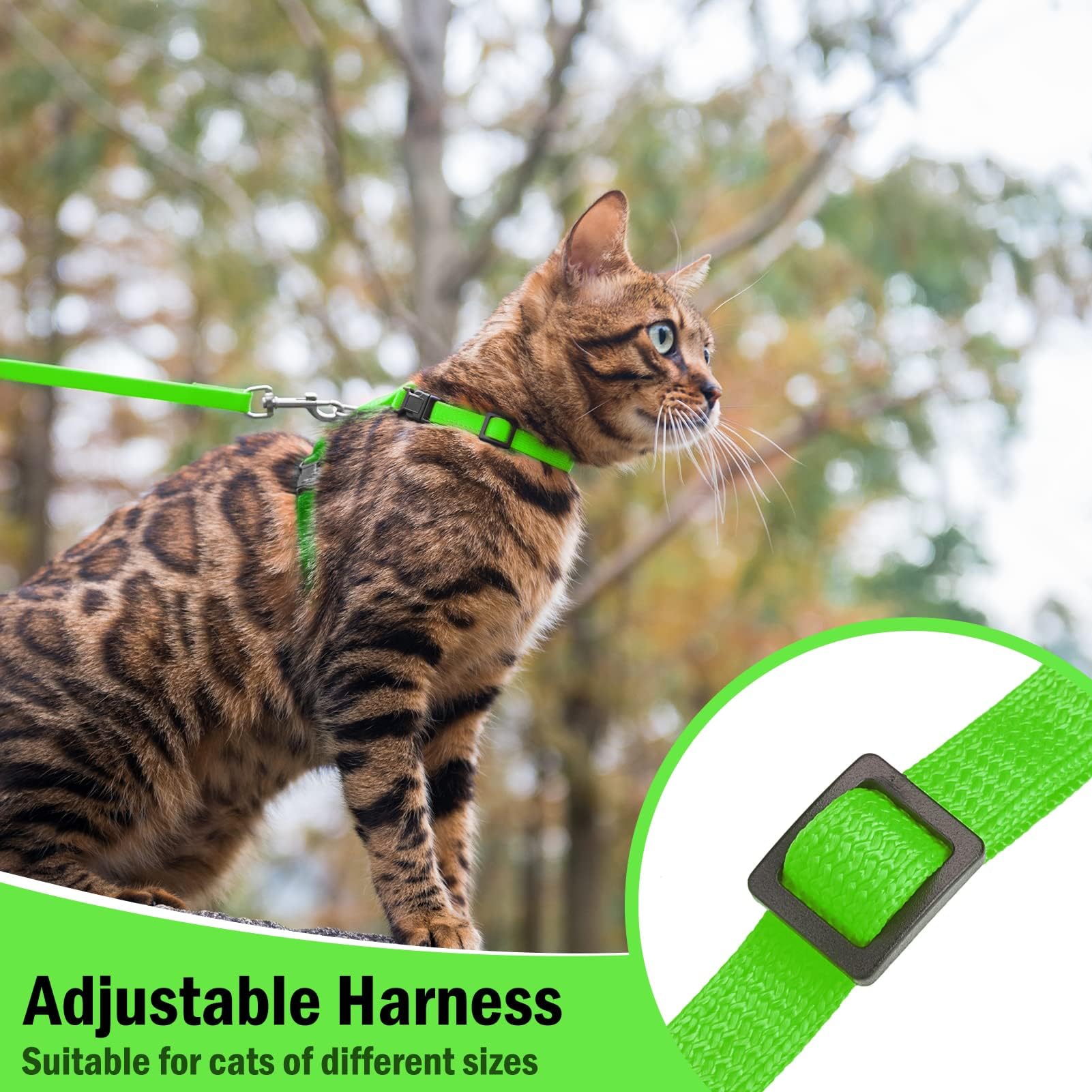 Pupteck Adjustable Cat Harness And Leash Set Escape Proof Kitten Strap Collar For Walking Travel, Green, M