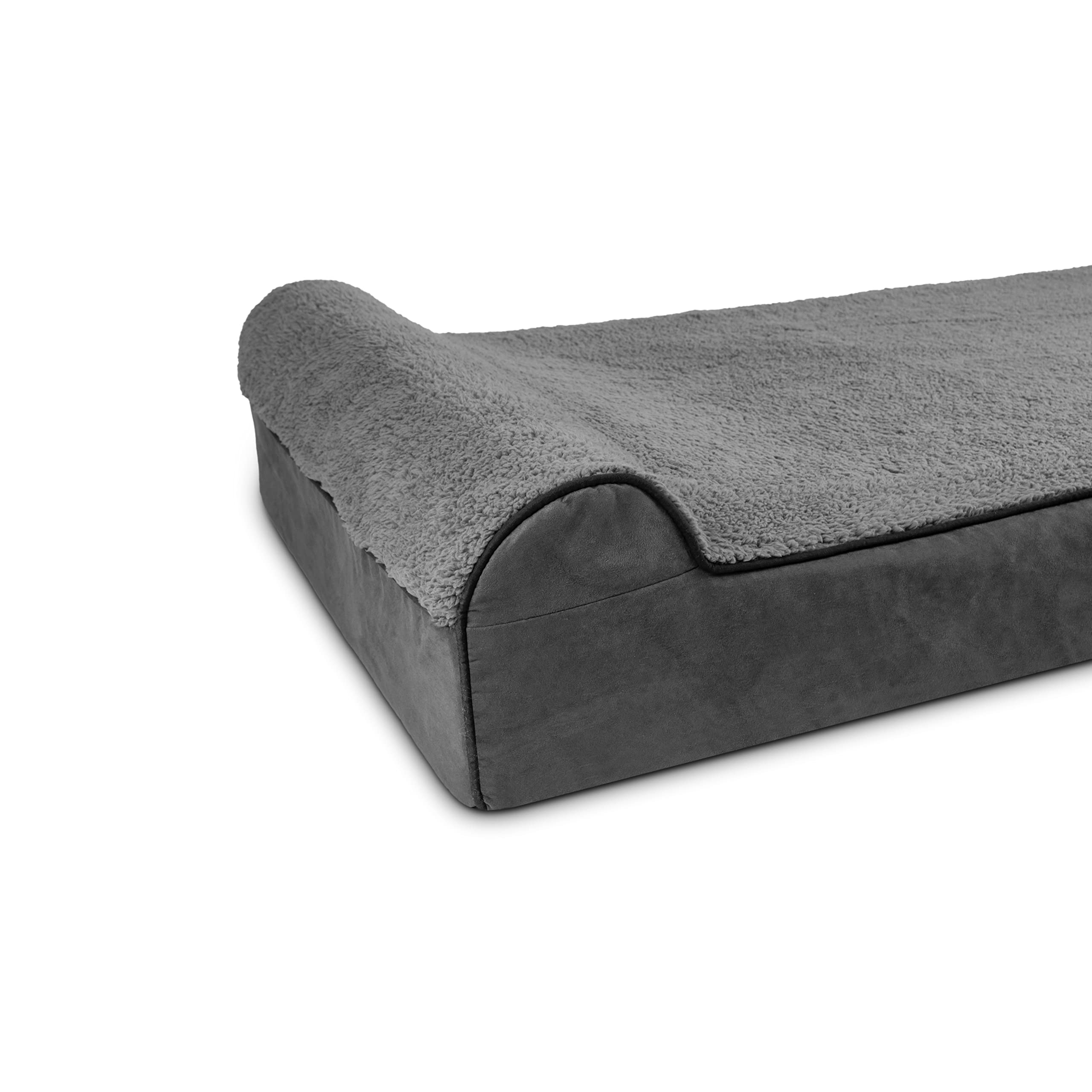 The Dogs Bed Orthopedic Headrest Dog Bed XXL Grey Plush 54x36, Memory Foam, Pain Relief for Arthritis, Hip & Elbow Dysplasia, Po