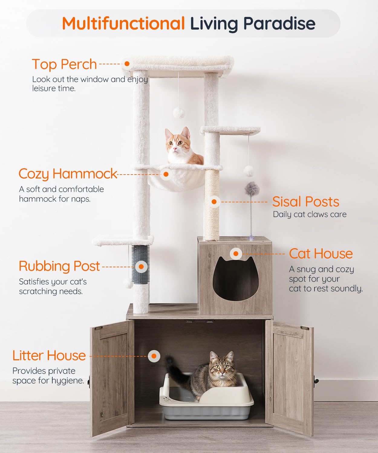 Hoobro Cat Tree With Litter Box Enclosure, Tall Cat Tower For Indoor Cats, All-In-One Modern Cat Condo, Hidden Litter Box Enclos