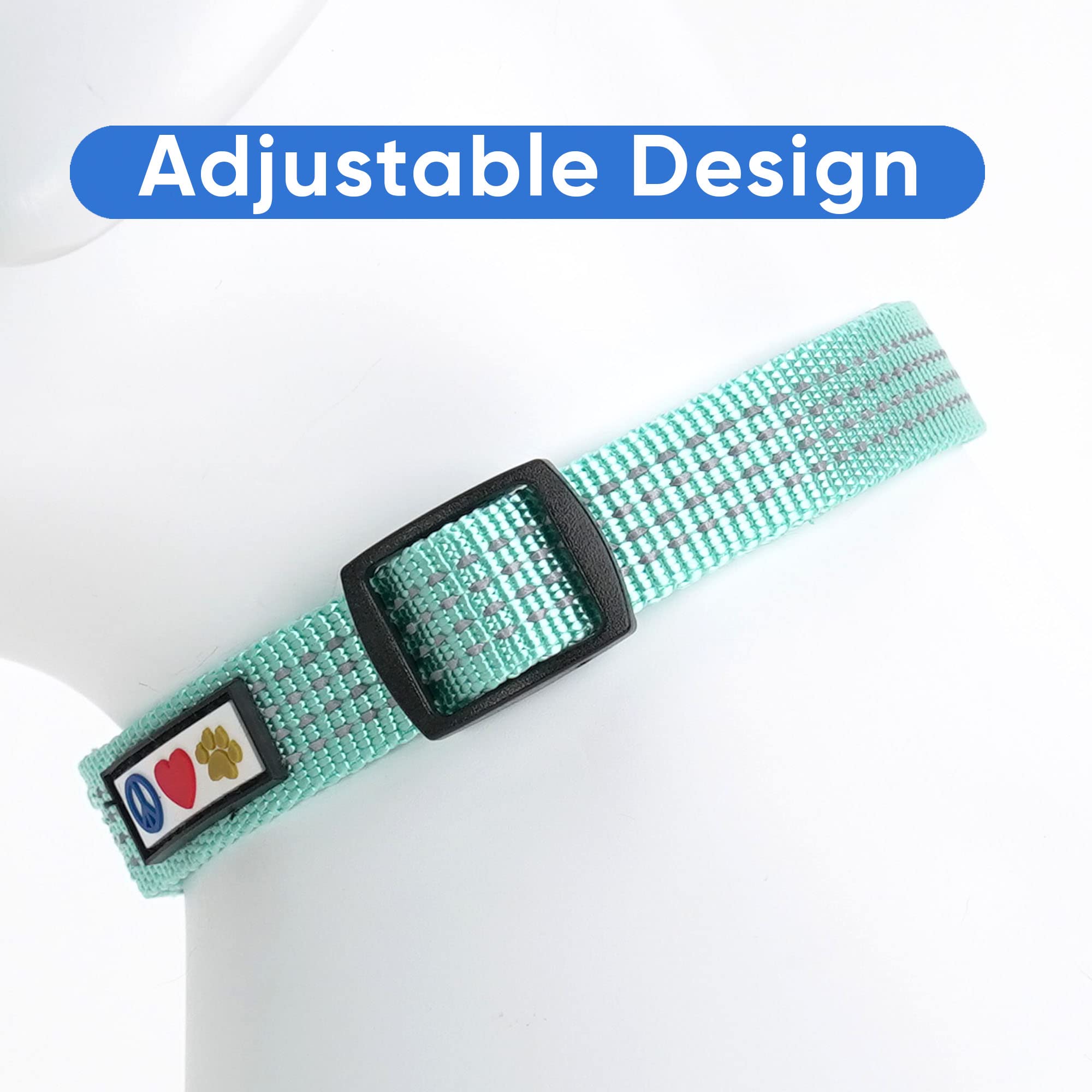 Pawtitas Reflective Dog Collar - Adjustable For Medium Dogs & Puppies - Teal