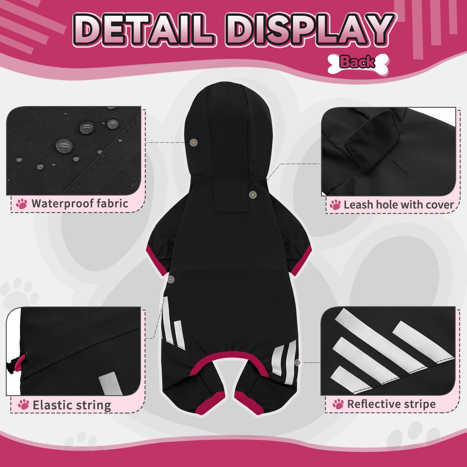 Dog Raincoat, Waterproof Dog Rain Jacket With Hood, Dog Rain Coat With Leash Hole, Reflective Strap For Small Medium Dogs, Lightweight Puppy Clothes(Black,S)