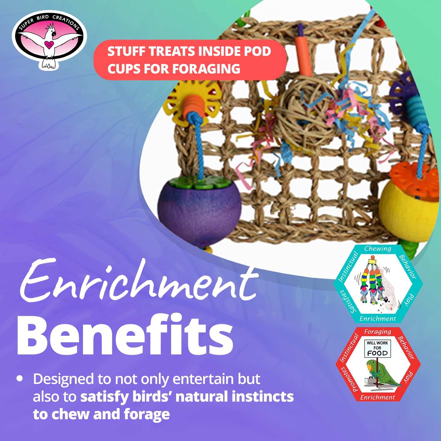 Super Bird Creations Sb965 Mini Seagrass Foraging Mat - Ideal Mental Stimulation, Satisfies Chewing, Relieves Boredom For Small