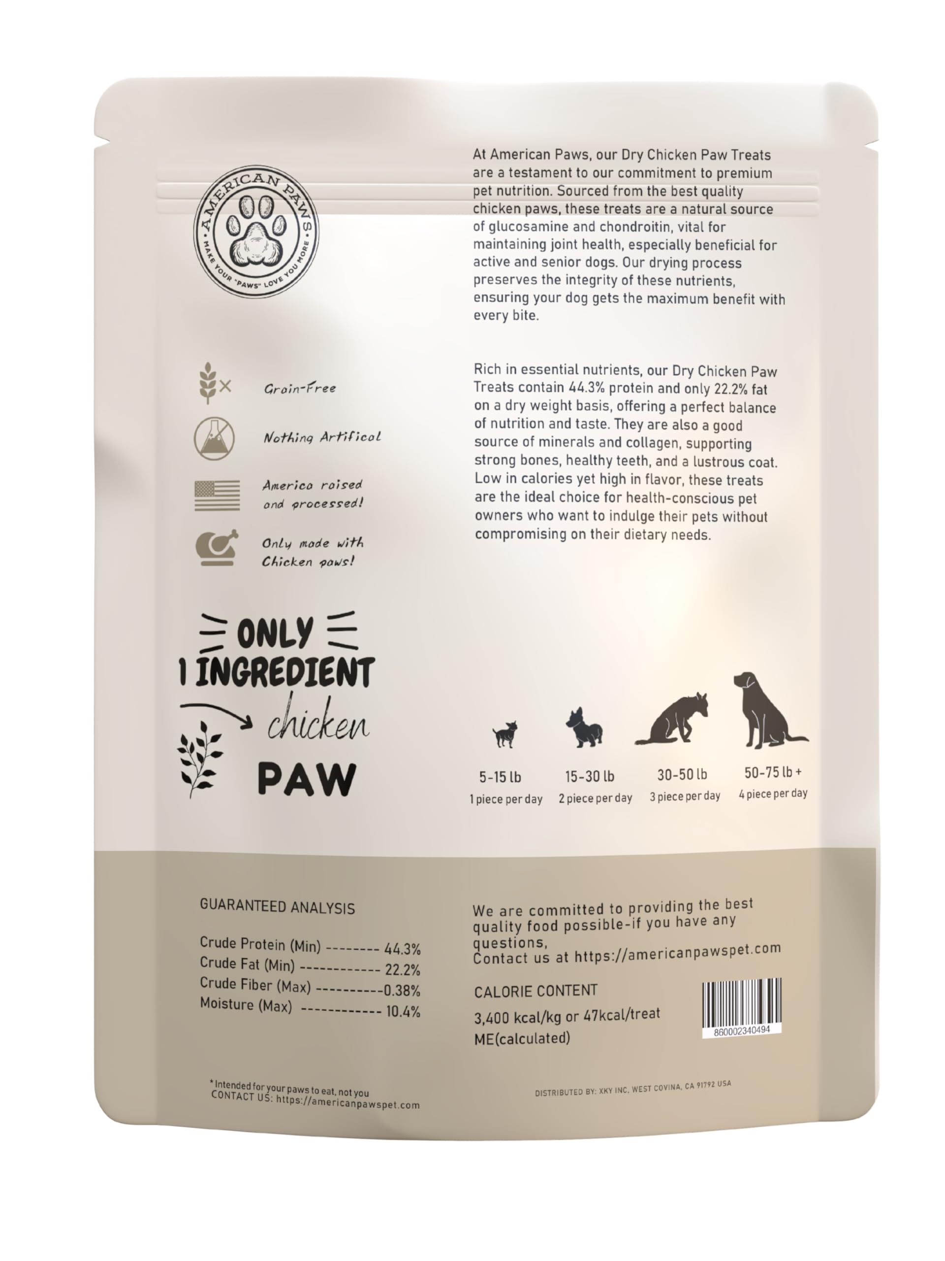 American Paws Dehydrated Chicken Feet Dog Treats, Only One Ingredient, No Additives, Made and Sourced in USA (1LB)