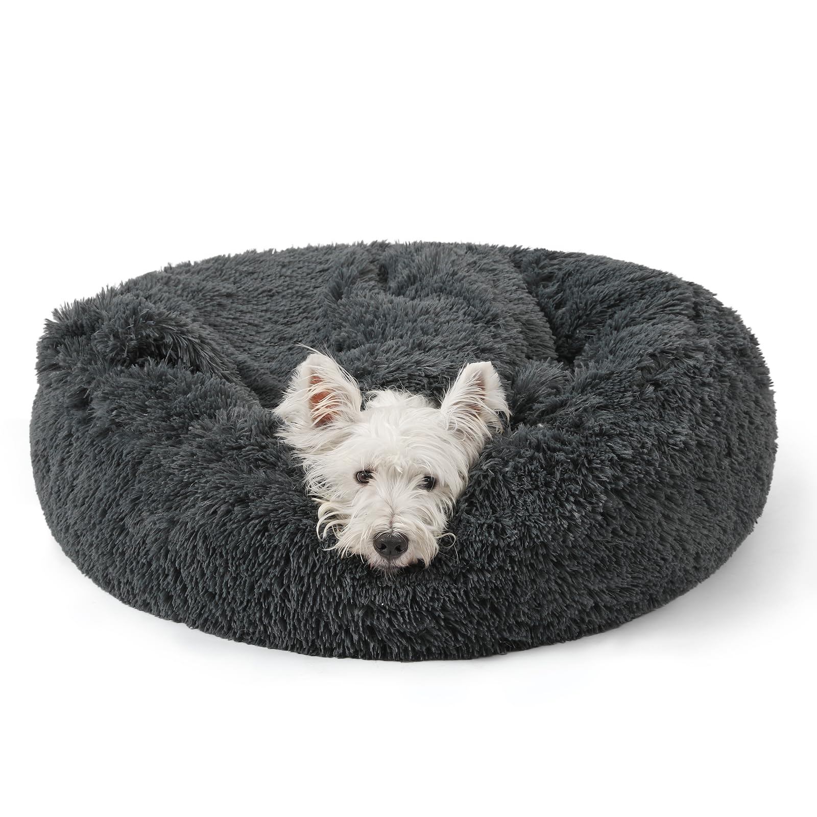 NOYAL Calming Dog Bed for Anxiety, Hooded Donut Cave with Blanket, Plush Fluffy Washable Pet Bed for Small Medium Dogs & Cats