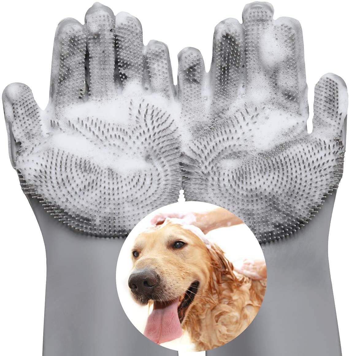 Silencio Pet Grooming Glove, Gentle Deshedding Brush Glove, Efficient Pet Hair Remover Glove, Massage Mitt With Enhanced 5 Finge