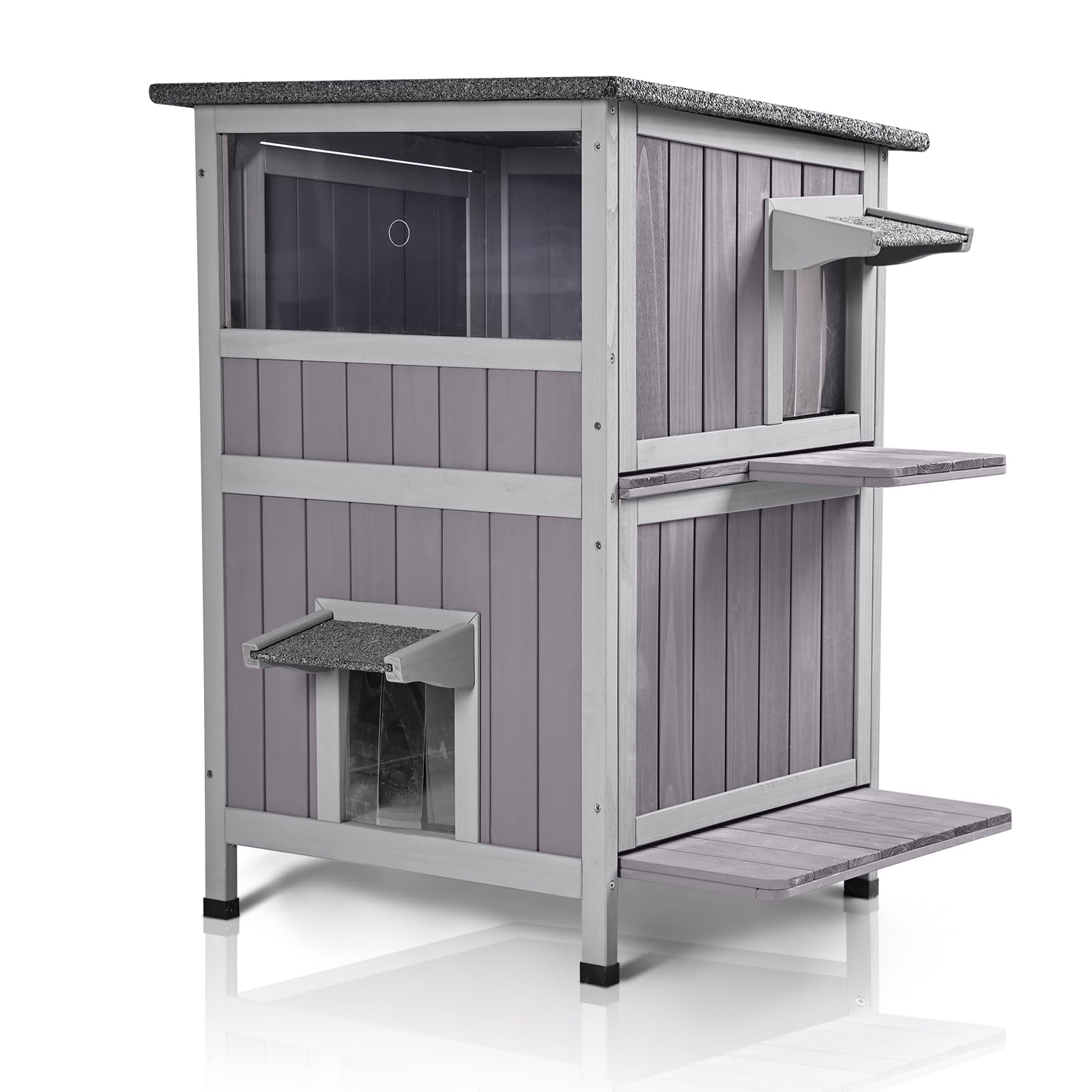 Gutinneen Cat House Outdoor Weatheproof Feral Cat Shelter Wooden Cat Condos For Winter With Escape Doors