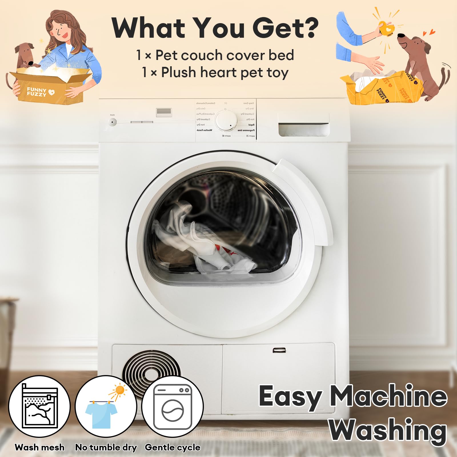 Funny Fuzzy Pet Couch Covers For Sofa, Large Dog Couch Bed Cover Cream Square Plaid Washable Pet Mat For Furniture Protector Sof