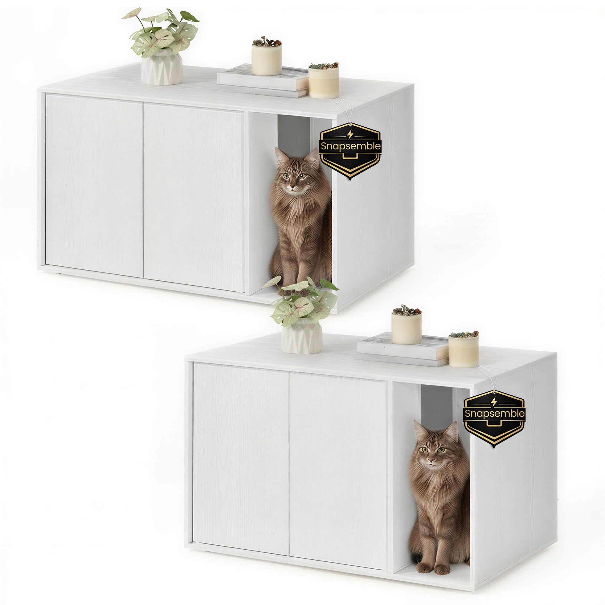 SONGMICS Home Cat Litter Box Enclosure, Snapsemble Superfast Assembly, Cat House for Large Cats, Display Side Table, Push-to-Ope