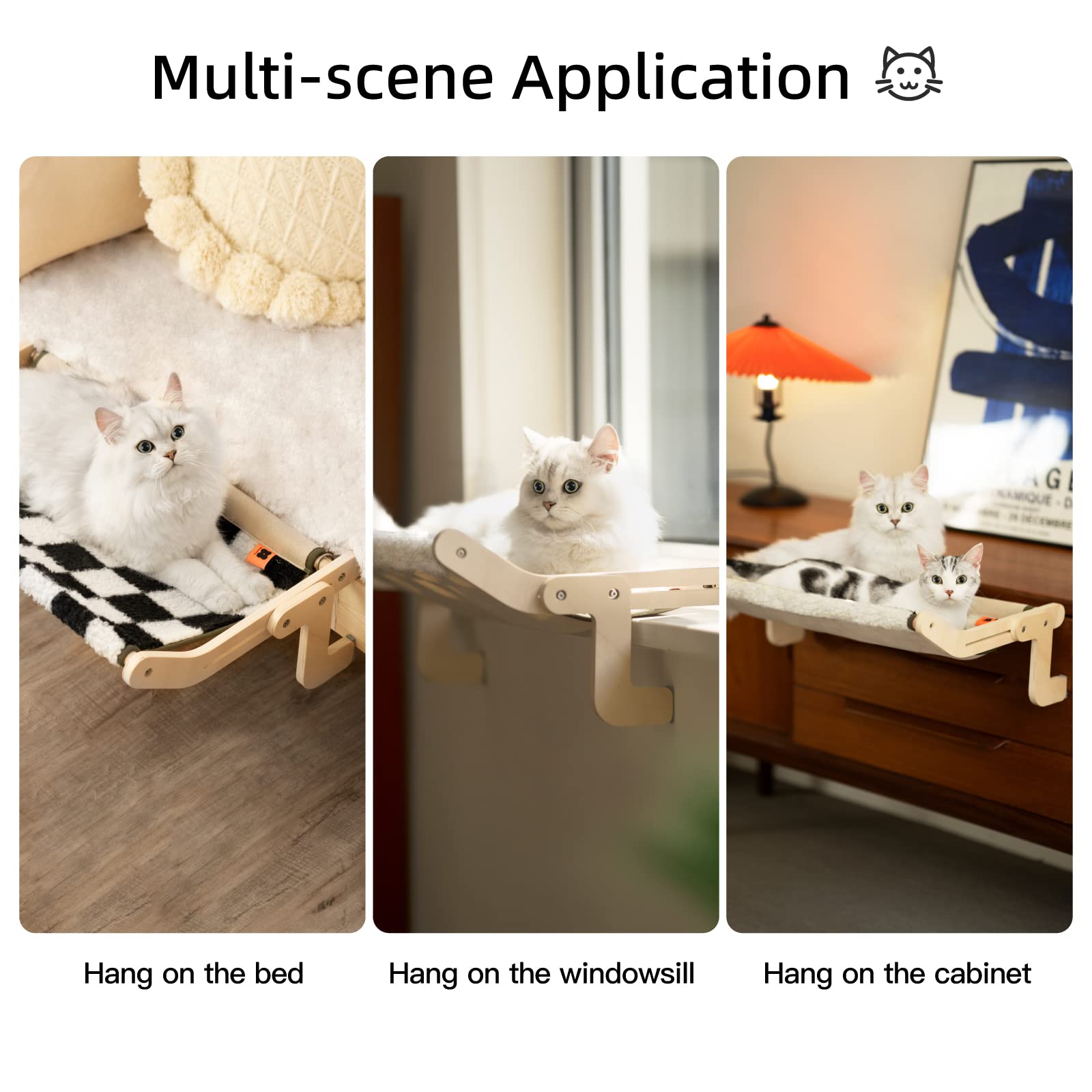 Mewoofun Sturdy Cat Window Perch Hammock - Reversible Mat, No Suction, No Drilling - Holds Up To 40Lbs (Beige)