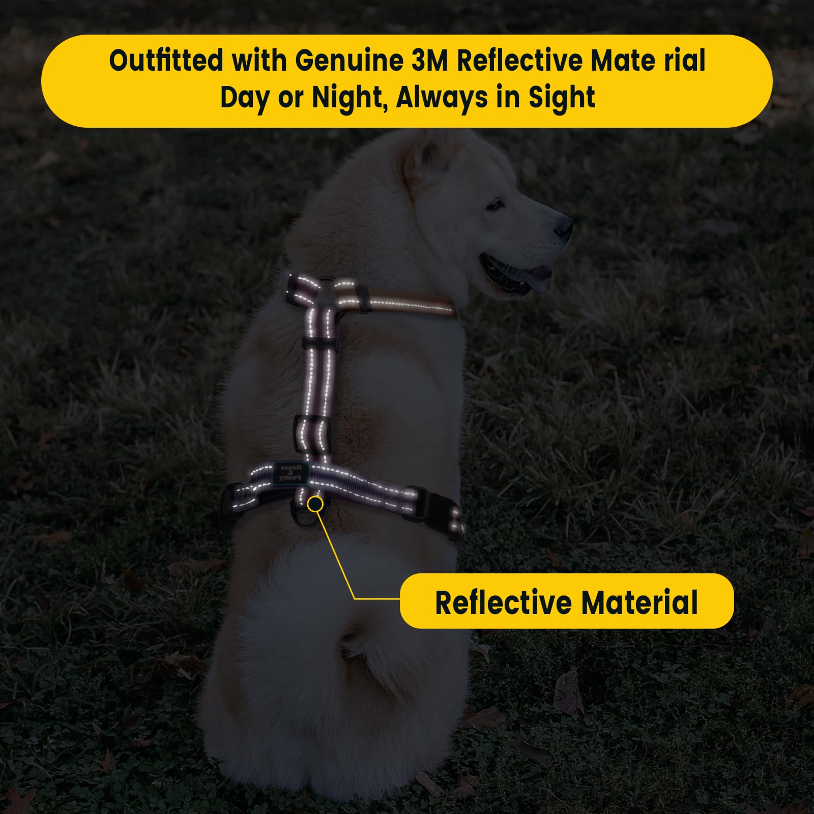 Roses&Poetry Dog Harness With Leash, No Pull Adjustable Harness Leash, Reflective Dog Halter Harnesses Comfort Padded Handle, Pe