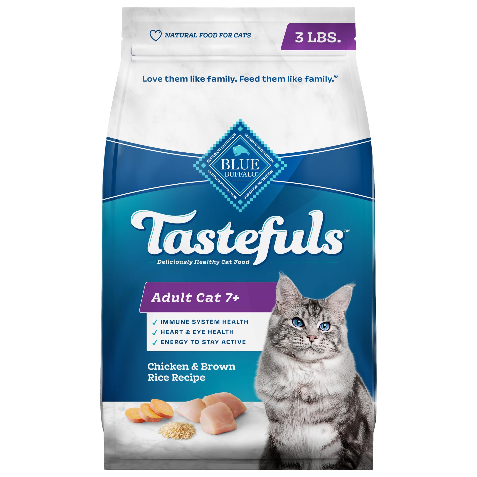 Blue Buffalo Tastefuls Mature Dry Cat Food for Adult Cats 7+, Made in the USA with Natural Ingredients, Chicken & Brown Rice Rec