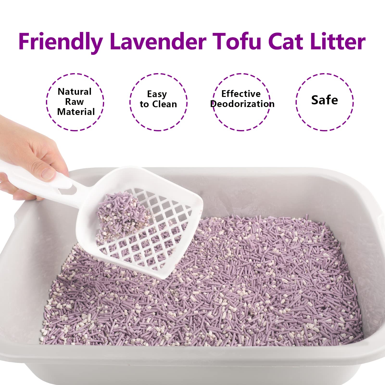 Tofu Cat Litter, Dust-Free Kitty Litter, Fast Drying, Ultra Absorbent Clumping Cat Pellets, Lavender Odor Control, Less Scatteri