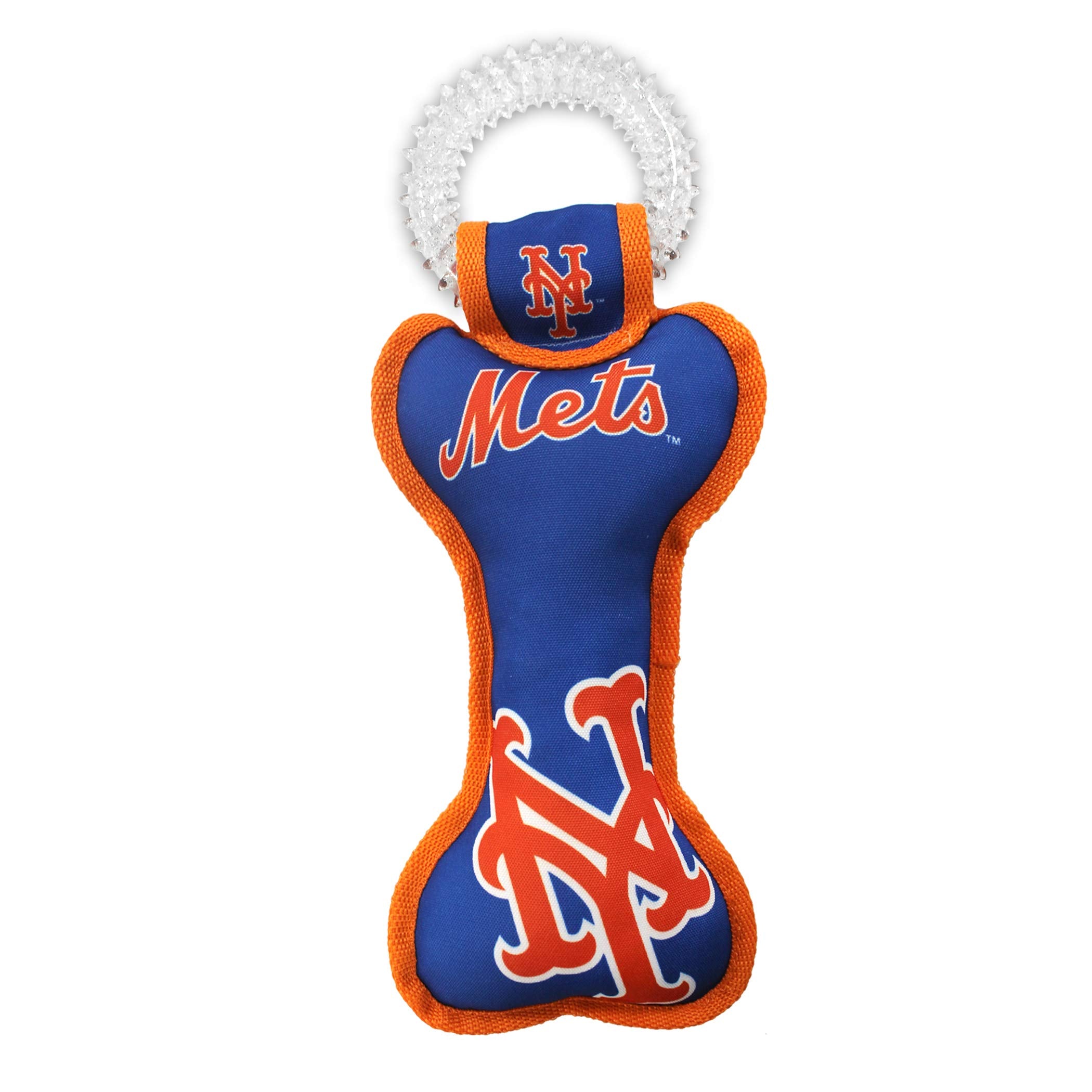 Mlb New York Mets Bone Shaped Dental Dog Tug Toy With Squeaker. Tough Pet Toy For Healthy Fun, Teething, And Cleaning Pet'S Teet