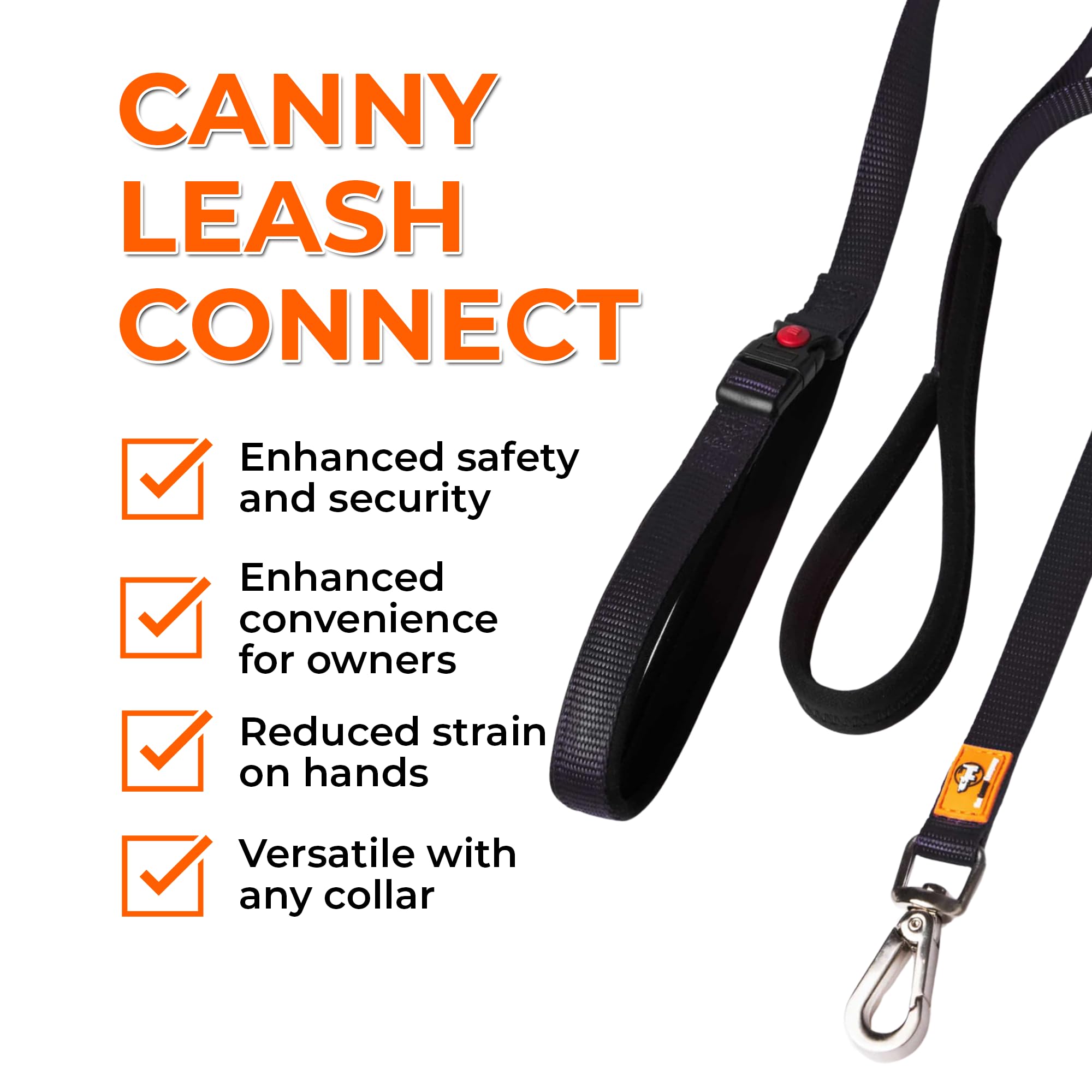 Canny Leash Connect | Heavy Duty Dog Leash for Small, Medium, & Large Dogs | Handle, Buckle, Padded Grip & Secure Clip | Tie You