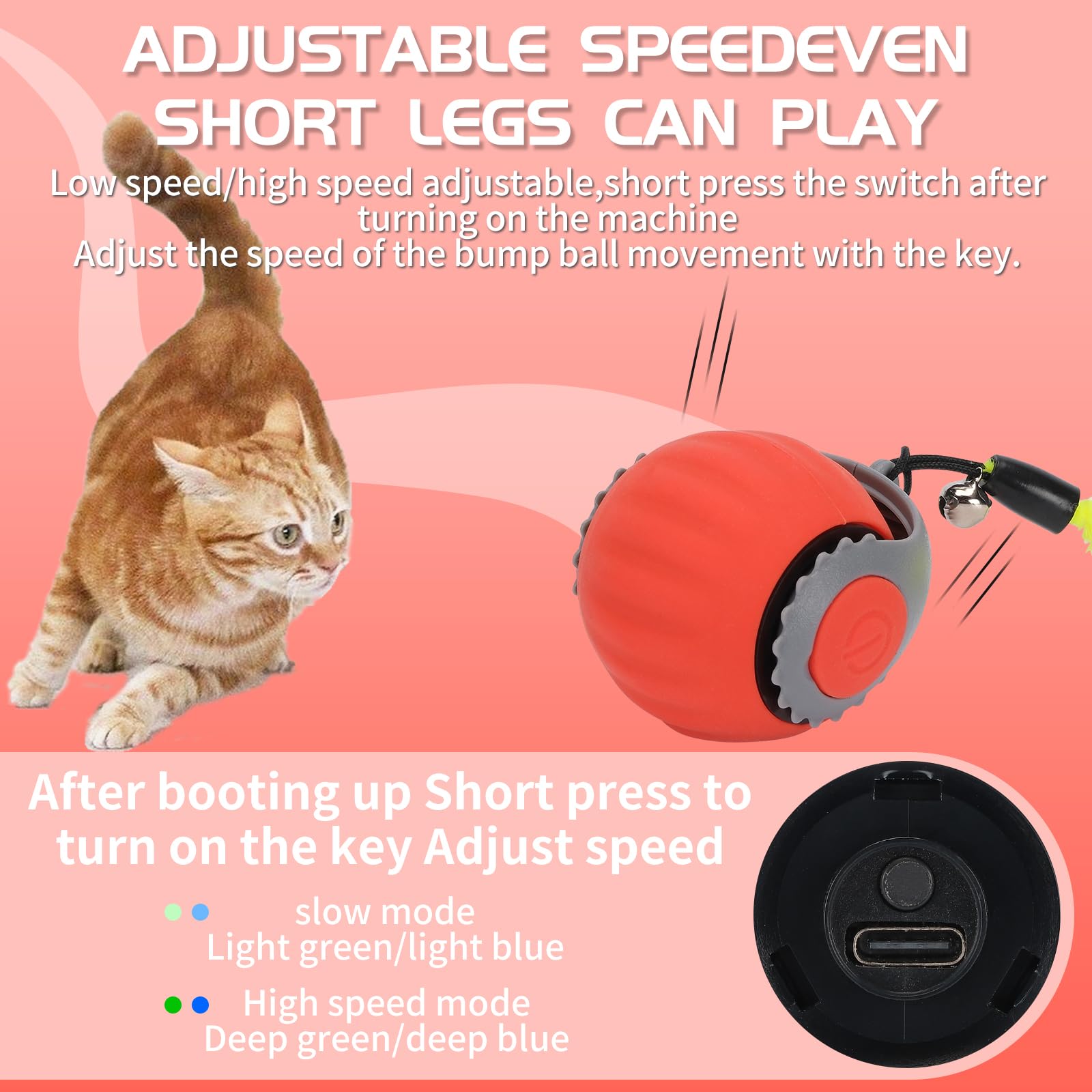 Goldsuccess Speedy 3.0 Tail Speed Moving Tail 2.0 Interactive Cat Toy Ball For Indoor Bored Cat,Touch Motion Activated Rolling H