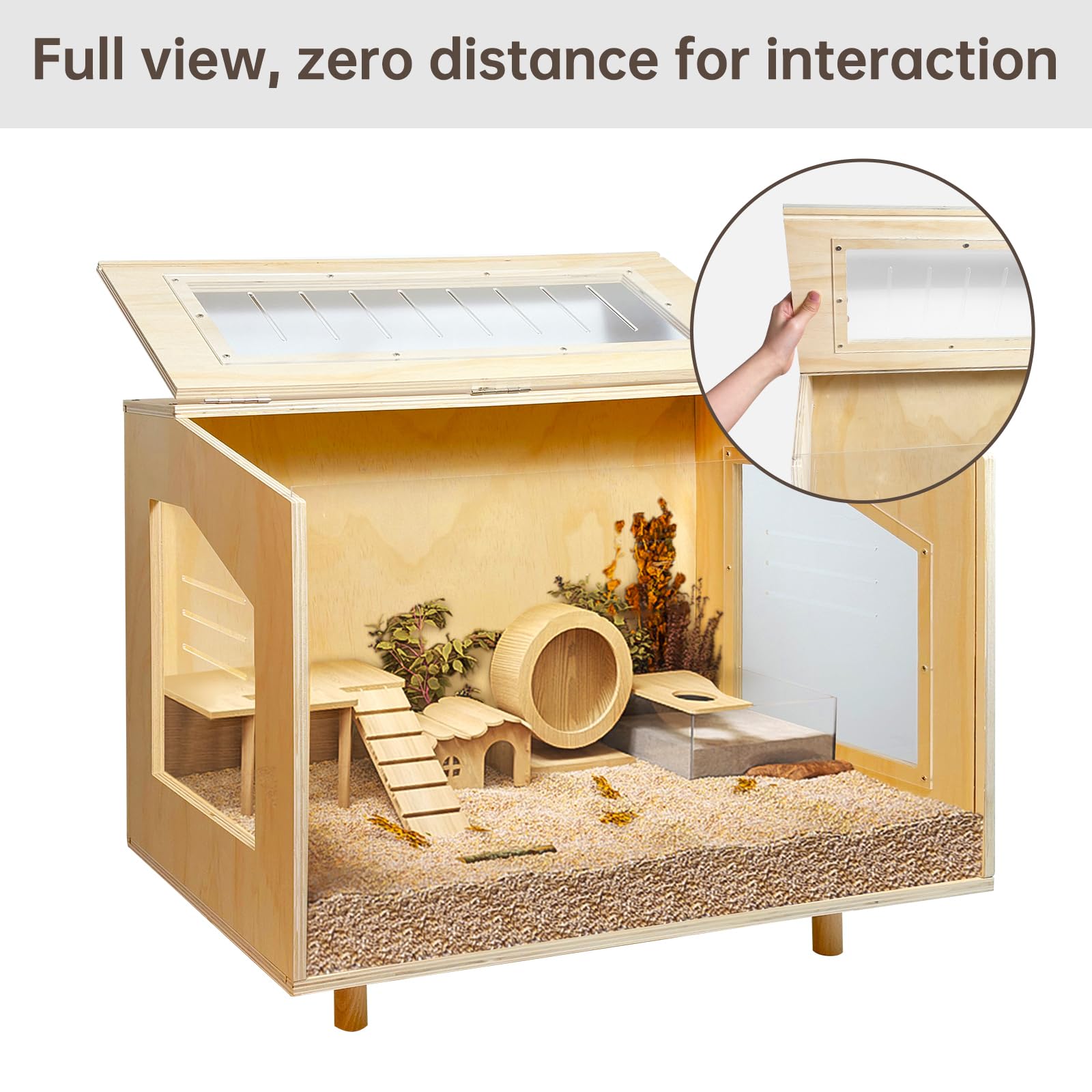 Wooden Hamster Cage - 24 Inch Guinea Pig Cage Clear Small Animal Cage With Open Top Hamster Habitat Wooden Frame With Acrylic Pa