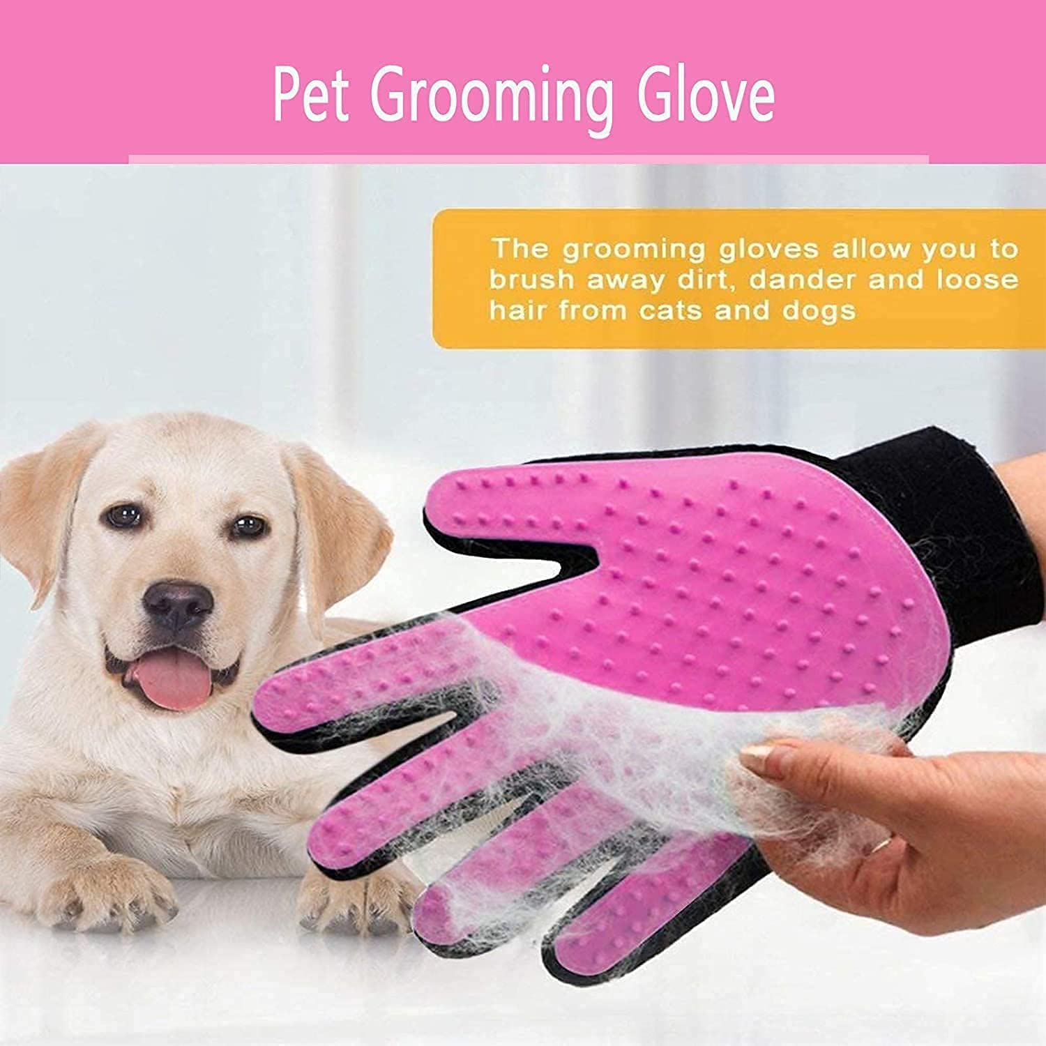 Byetoo Pet Dog Cat Grooming Glove With 261Tips,Gentle Deshedding Brush Glove,Efficient Pet Hair Remover Mitt,Massage Tool With Enhanced Five Finger Design,For Dog,Cat,Rabbit,Horse With Long/Short Fur