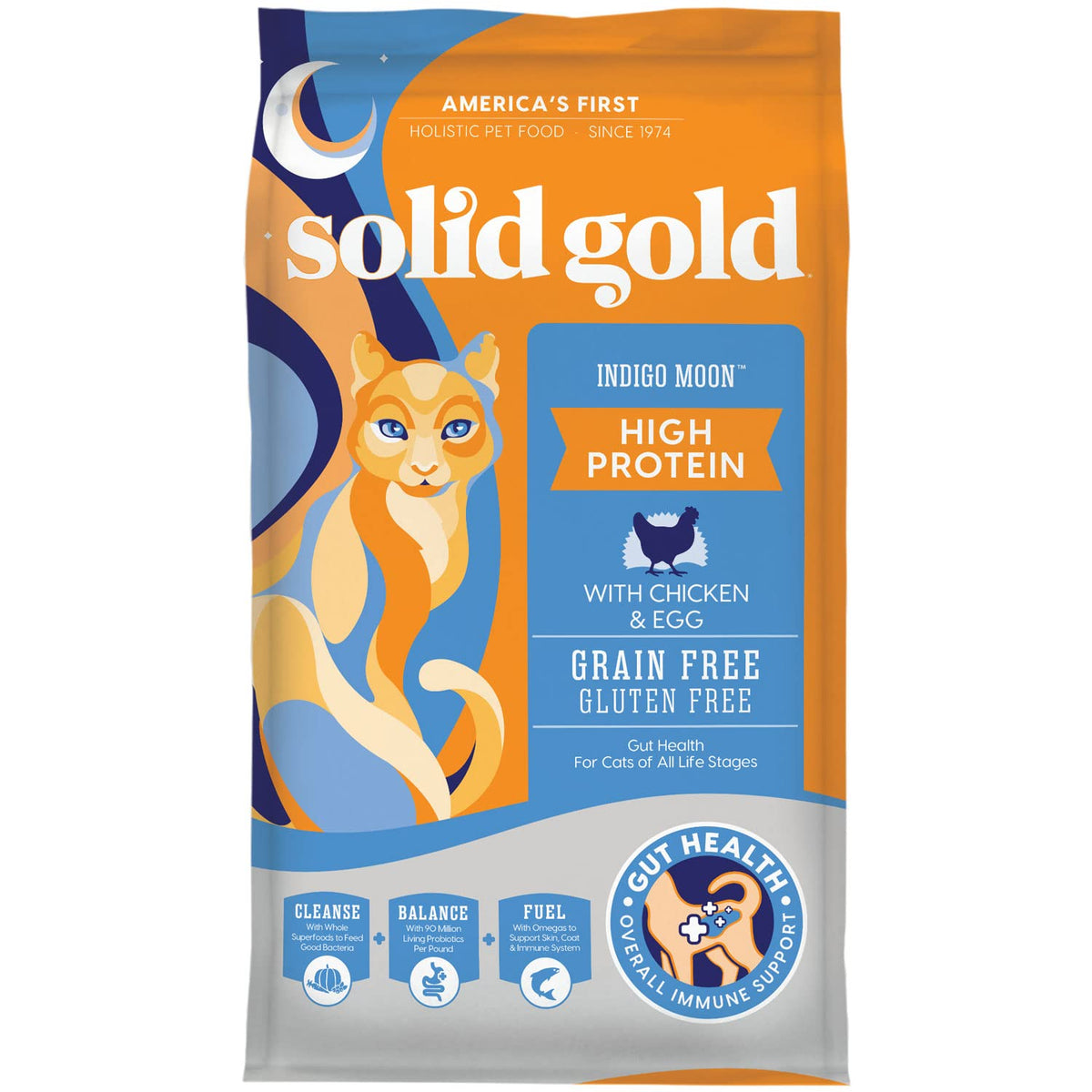 Solid Gold High Protein Dry Cat Food - Indigo Moon Made With Digestive Probiotics For Cats - Grain & Gluten Free With High Fiber & Omega 3 - Low Carb Superfood Meal - Chicken - 12Lb