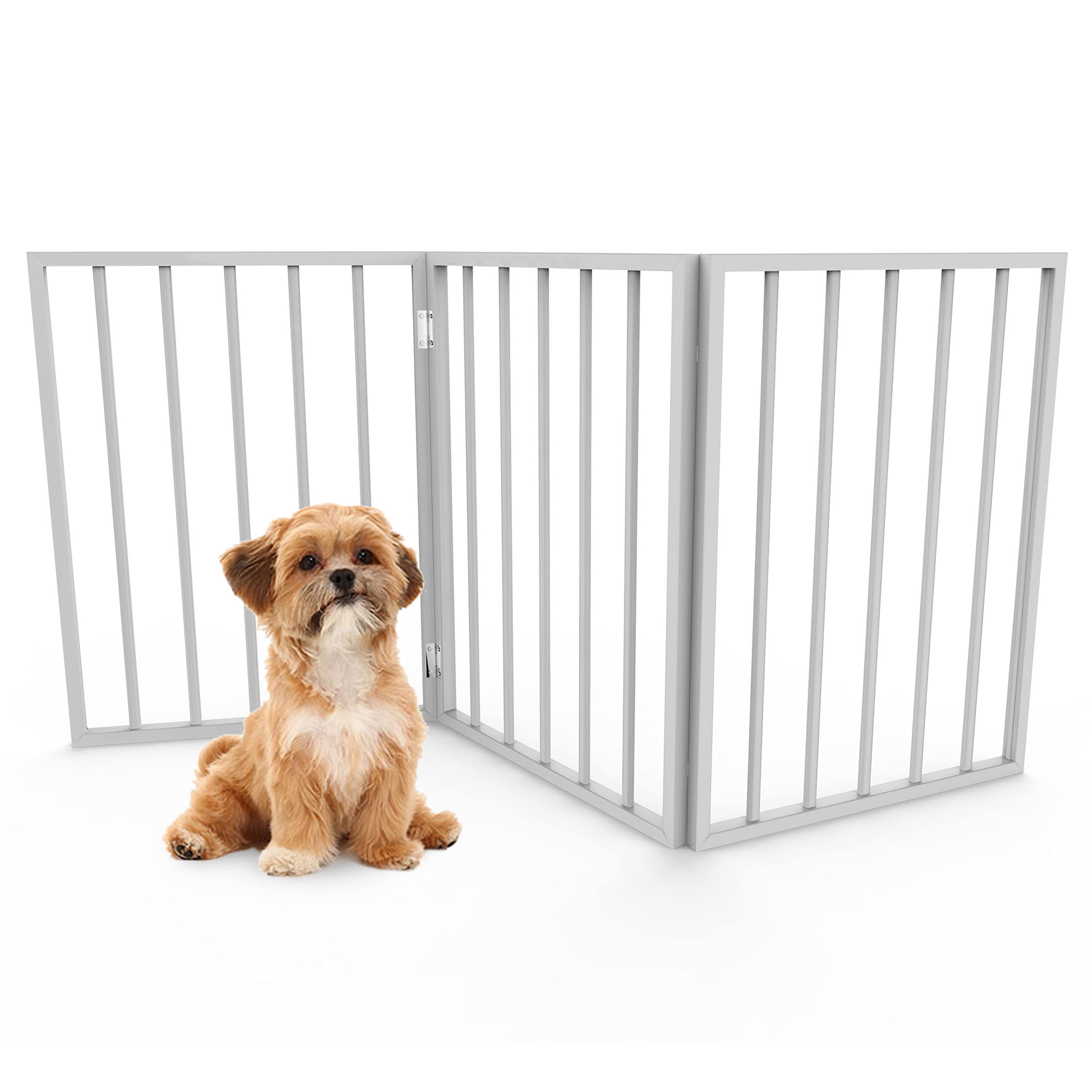 Petmaker Pet Gate - Dog Gate For Doorways, Stairs Or House- Freestanding, Folding, Accordion Style, Wooden Indoor Dog Fence (24-Inch, White)