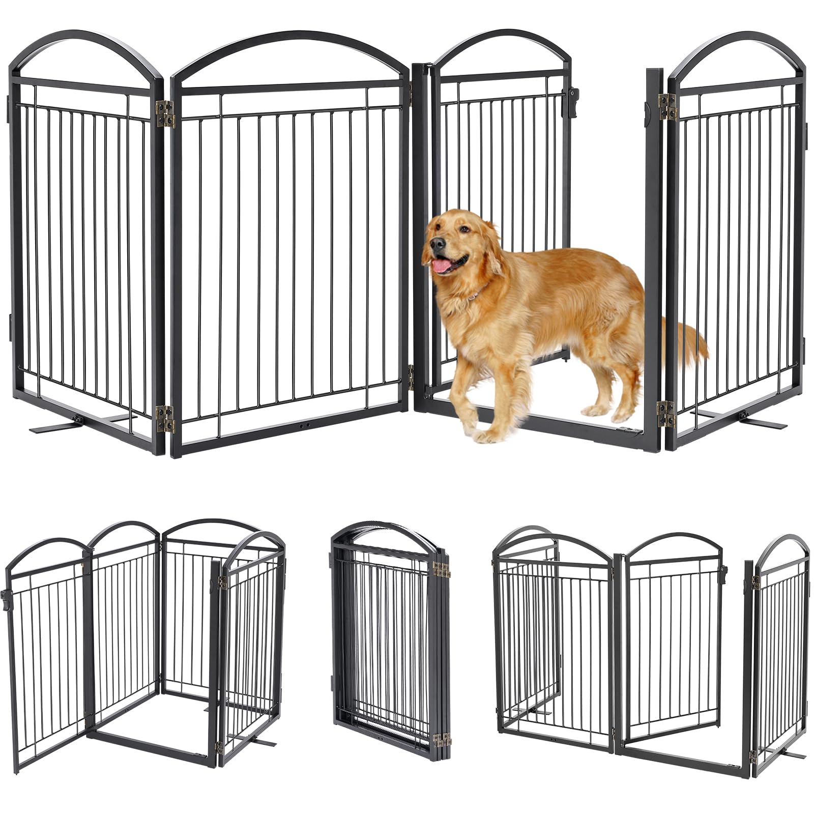 Paulmele Full Metal Free Standing Dog Gate with Door for Indoor & Outdoor,96'' Extra Wide 32'' Tall Dog Gate for The Doorways,La