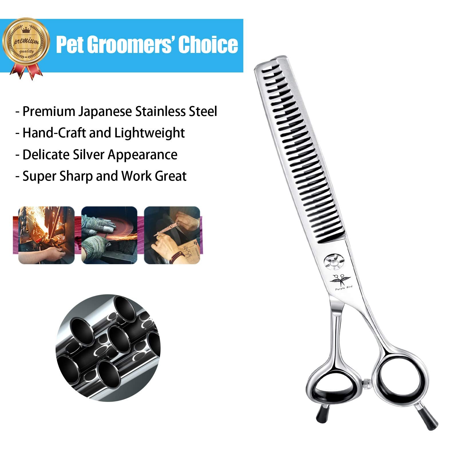 7 Inch Straight Dog Grooming Scissors Pet Thinning Texturizing Shears Professional Safety Blunt Tip Trimming Shearing For Dogs Cats Face Paws Limbs Japanese Stainless Steel Silver