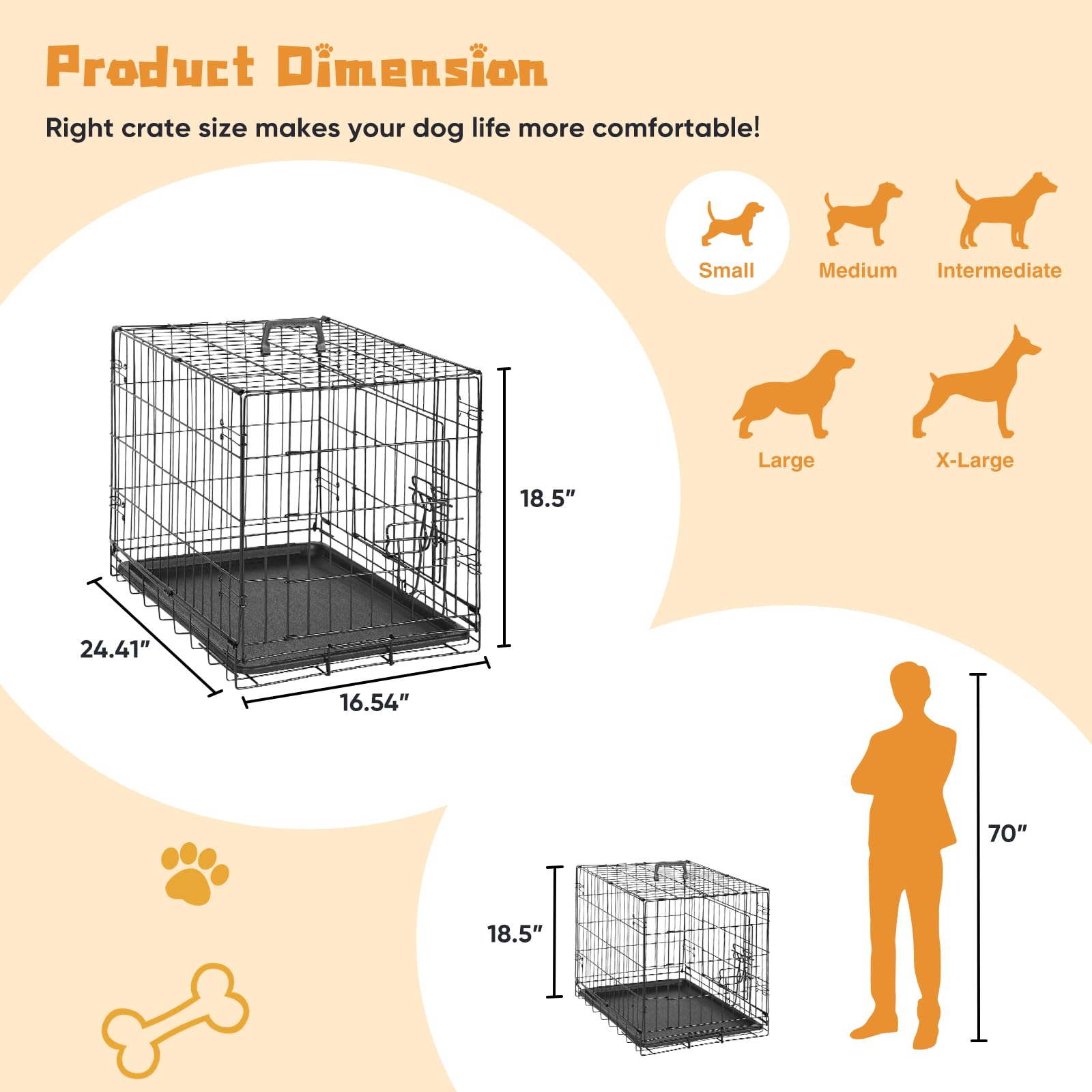 Dumos 24-Inch Double Door Dog Crate | Durable Metal Pet Kennel With Secure Locks | Foldable & Portable Design For Small Dogs | B