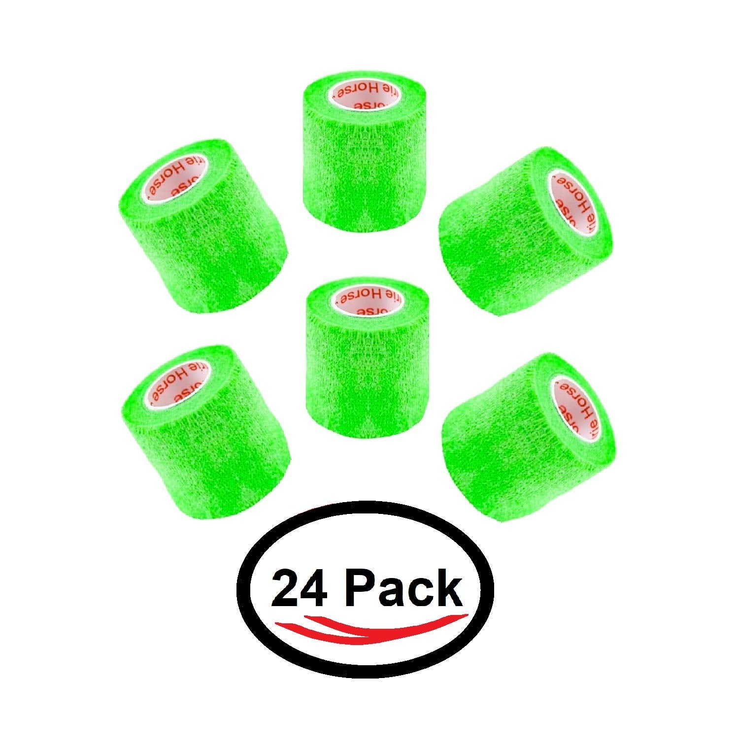 2 Inch Vet Wrap Tape Bulk (Neon Green) (Pack of 24) Self Adhesive Adherent Adhering Flex Bandage Grip Roll for Dog Cat Pet Horse