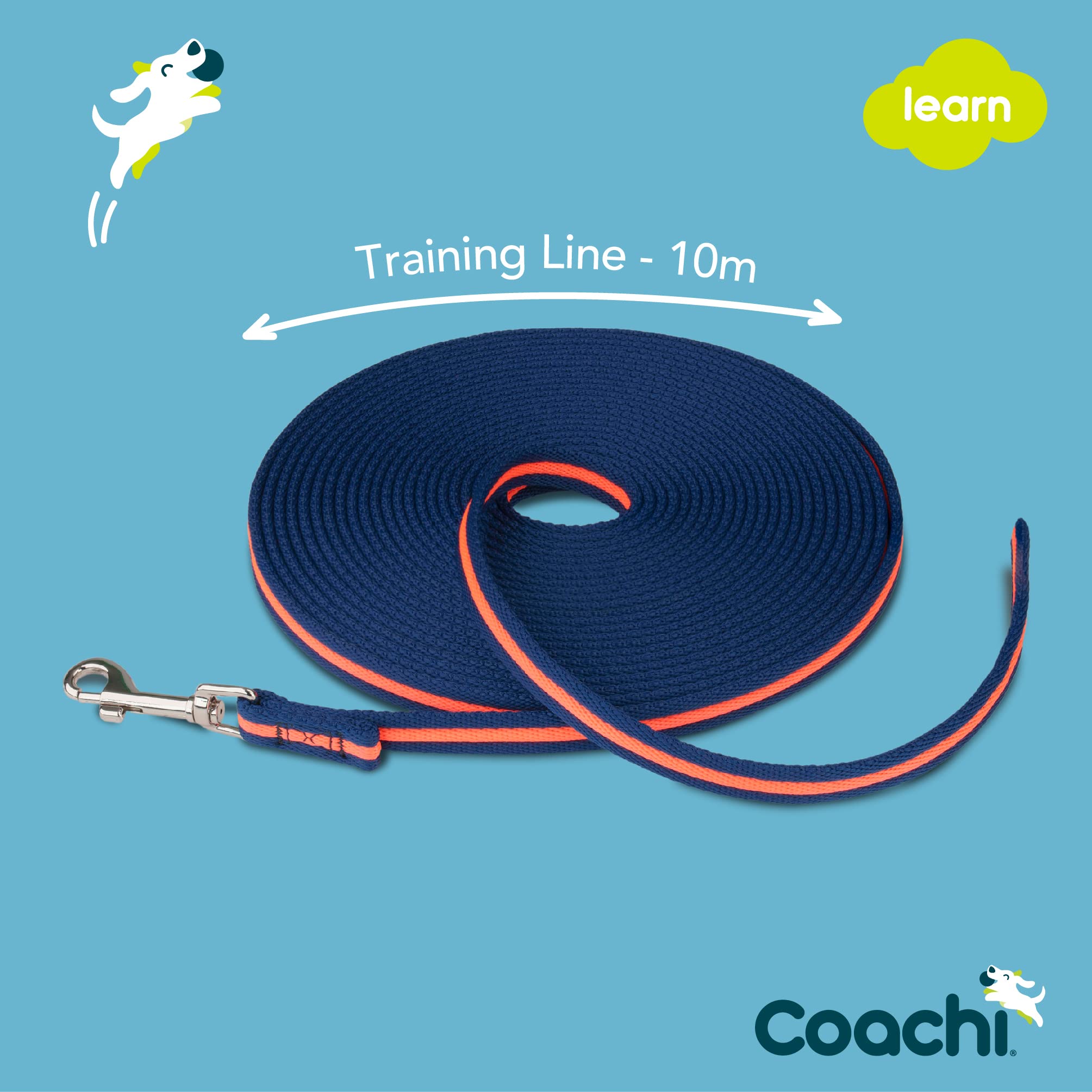 Coachi Training Line 10M Safe Training Outdoors, Recall Training, Dog And Puppy Socialisation, Lightweight, Soft To Hold, Perfect For Stopping Chasing, Suitable For Medium And Large Dogs And Puppies
