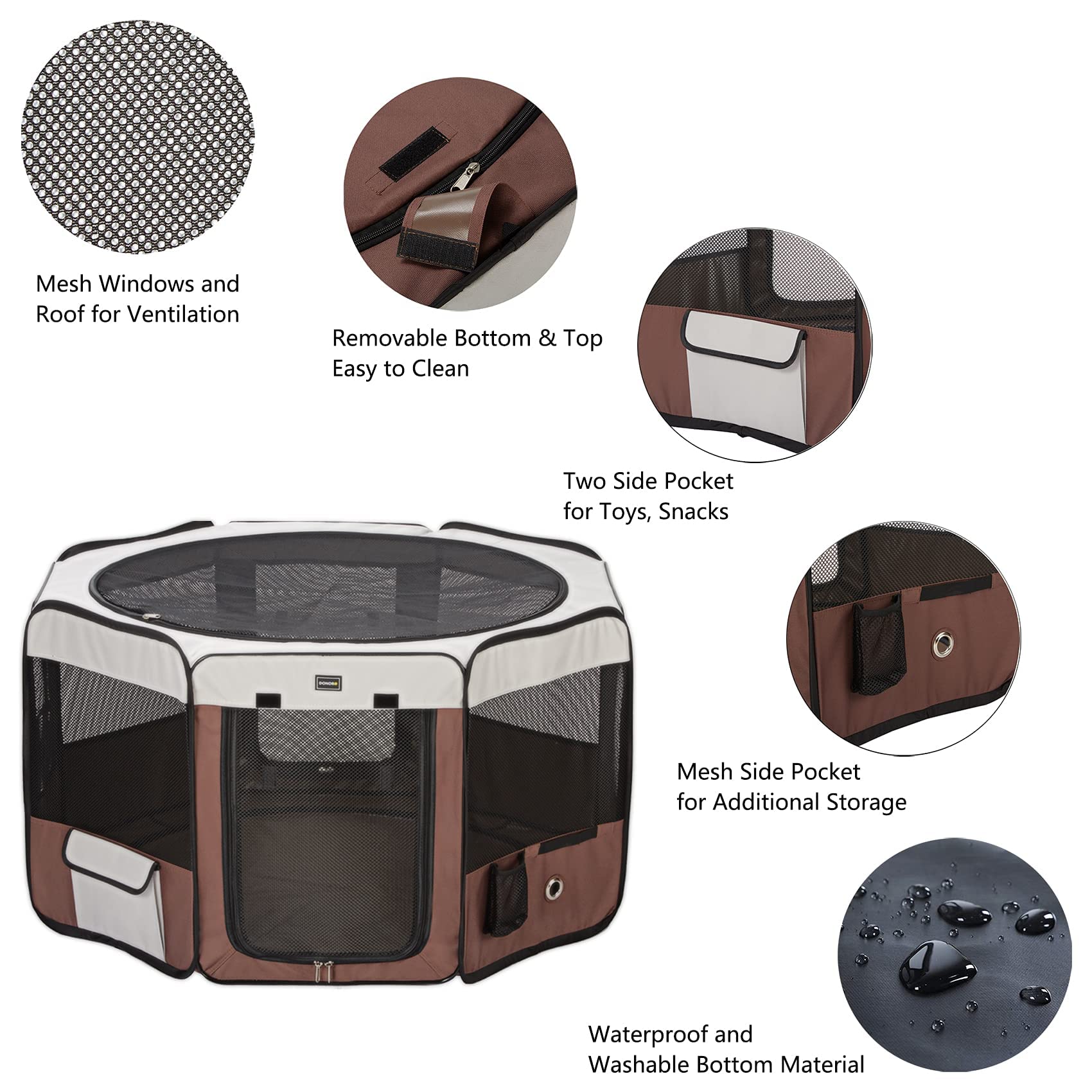 Donoro Portable Pet Play Pens For Small Dog/Cat/Rabbit/Chicks, Indoor/Outdoor With Carring Case, Removable Zipper Top And Bottom