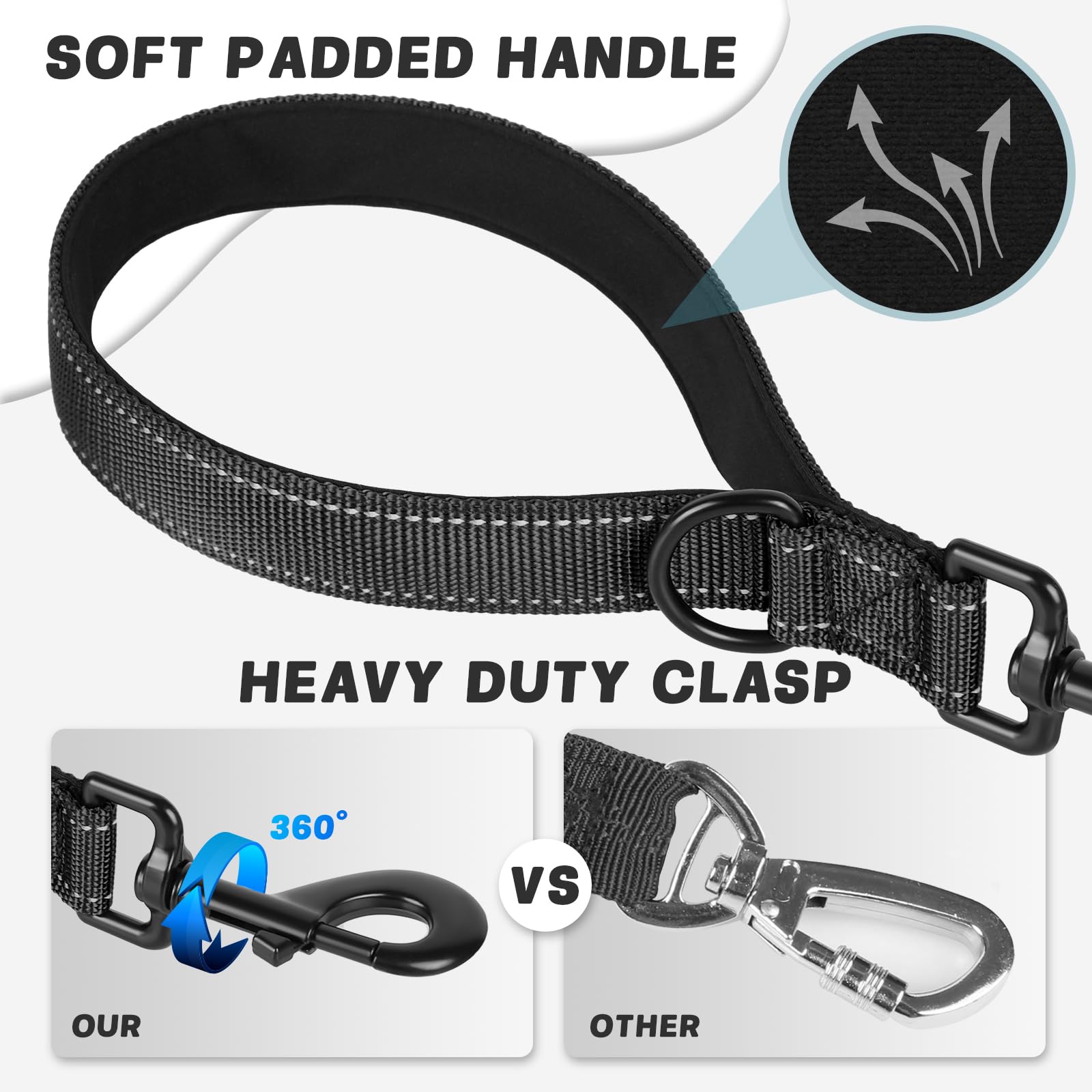 Dog Leash, Short Dog Leash, Leashes For Large Breed Dogs,Traffic Padded Handle- Reflective Training Lead, Perfect For Medium To