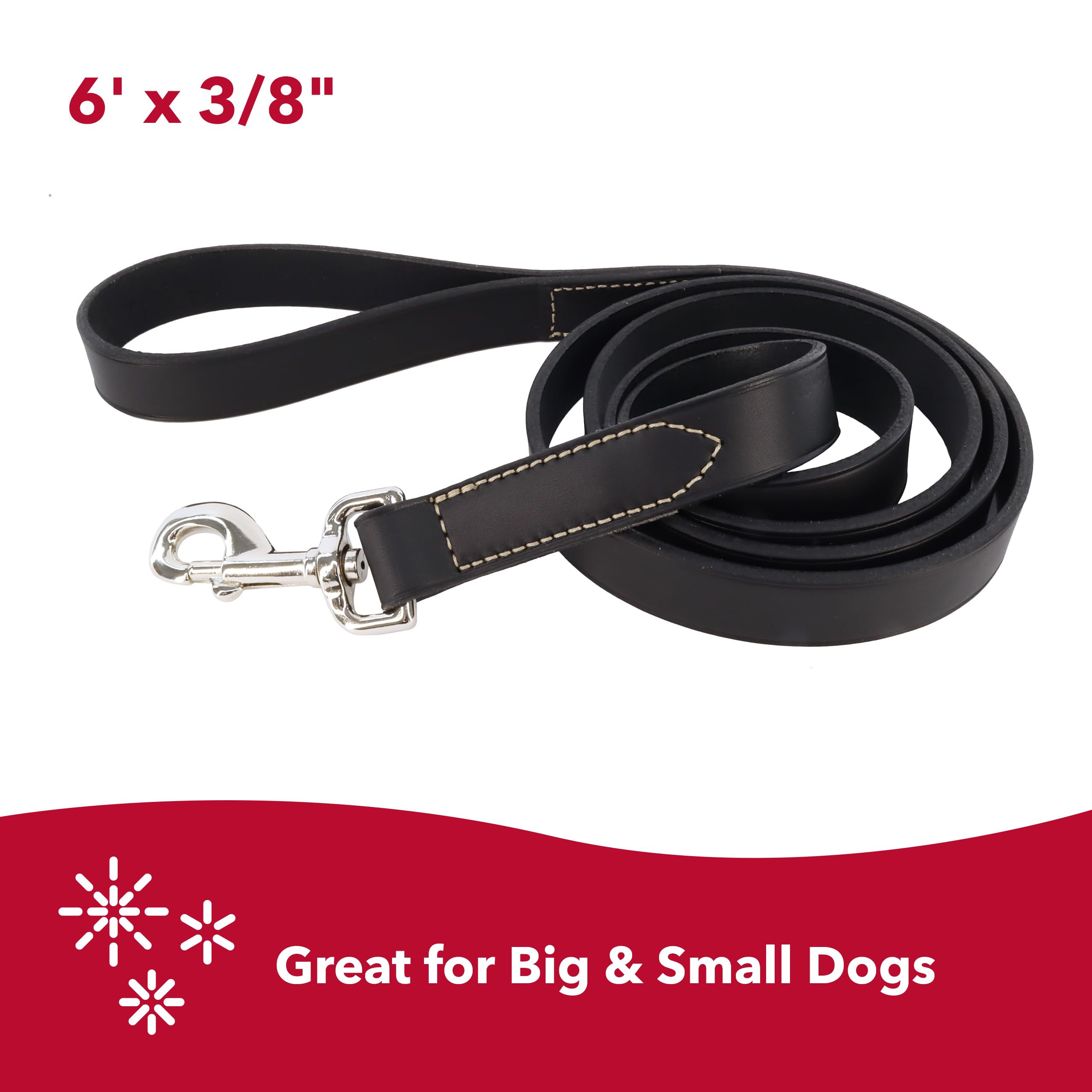 Coastal Pet Circle T Oak Tanned Leather Dog Leash - Durable Dog Leash Perfect For Leash Training - Comfortable Leash For Puppies & Dogs Made From Full-Grain Leather - Black, 3/8' X 6'