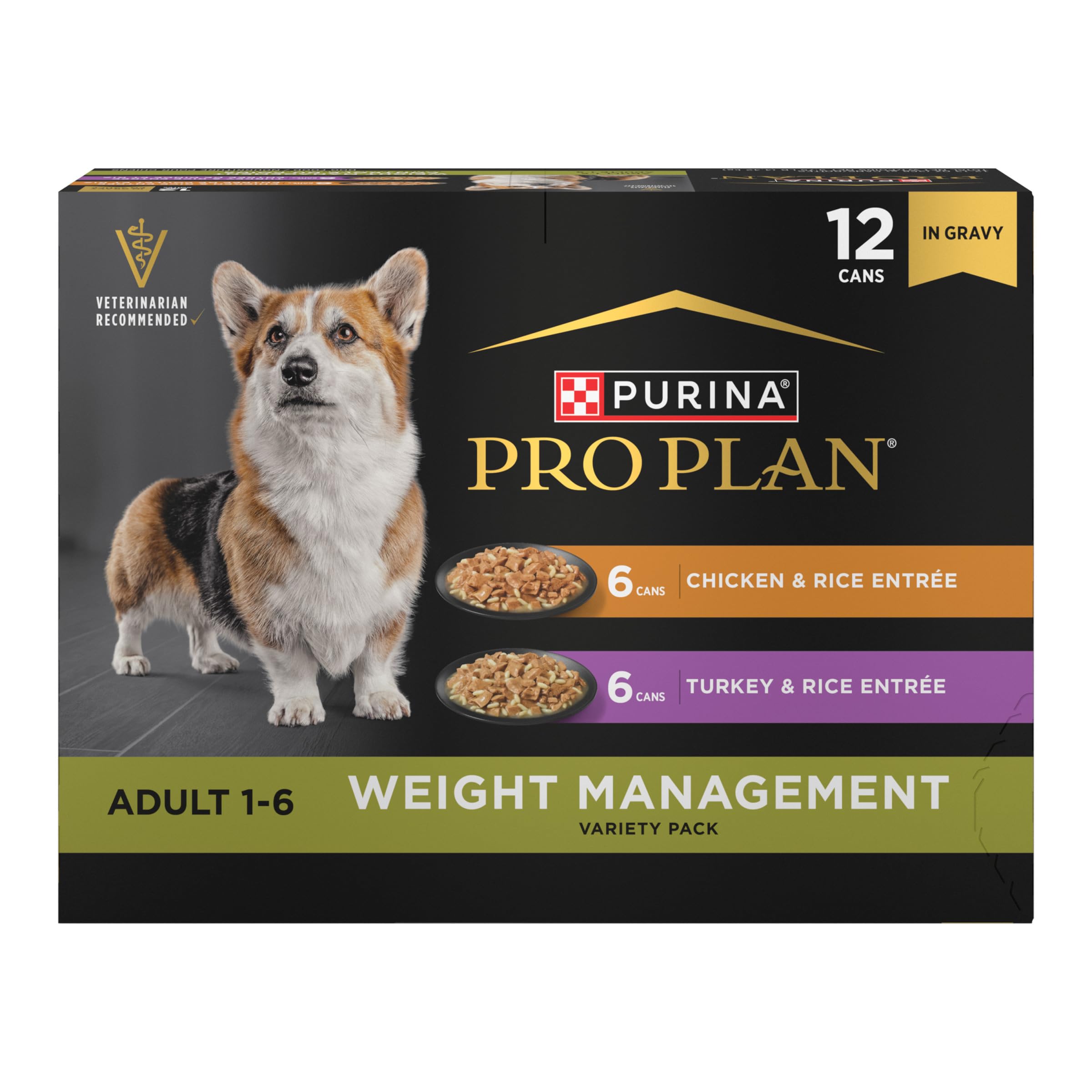 Purina Pro Plan Specialized Weight Management Wet Dog Food Chicken and Rice Entree and Turkey and Rice Entree in Gravy Variety P