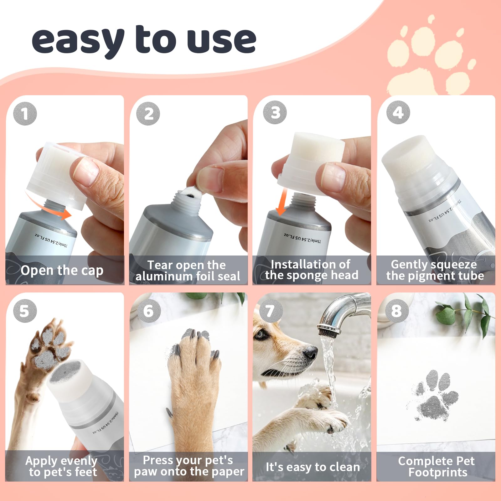 Nabance 2.54 Fl Oz Silver Pet Paw Print Friendly Ink Paint, Dog Cat Paw Print Safe Ink, Non-Toxic Acid-Free, Safe Gentle For Hom