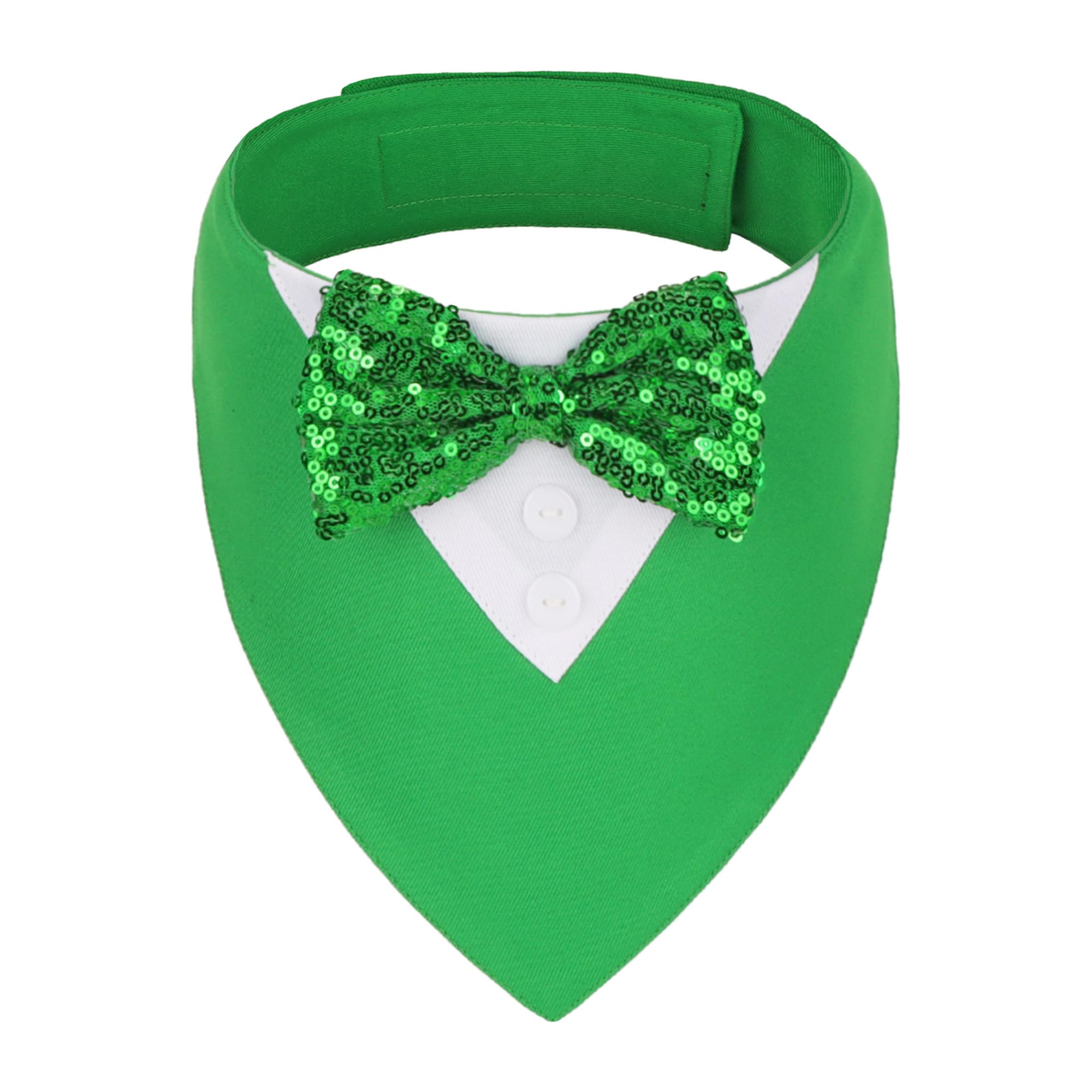 Adoggygo St.Patrick'S Day Dog Tuxedo Bandana, Green Pet Tux Collar With Bowtie Adjustable St Patricks Costume For Small Dogs Pet