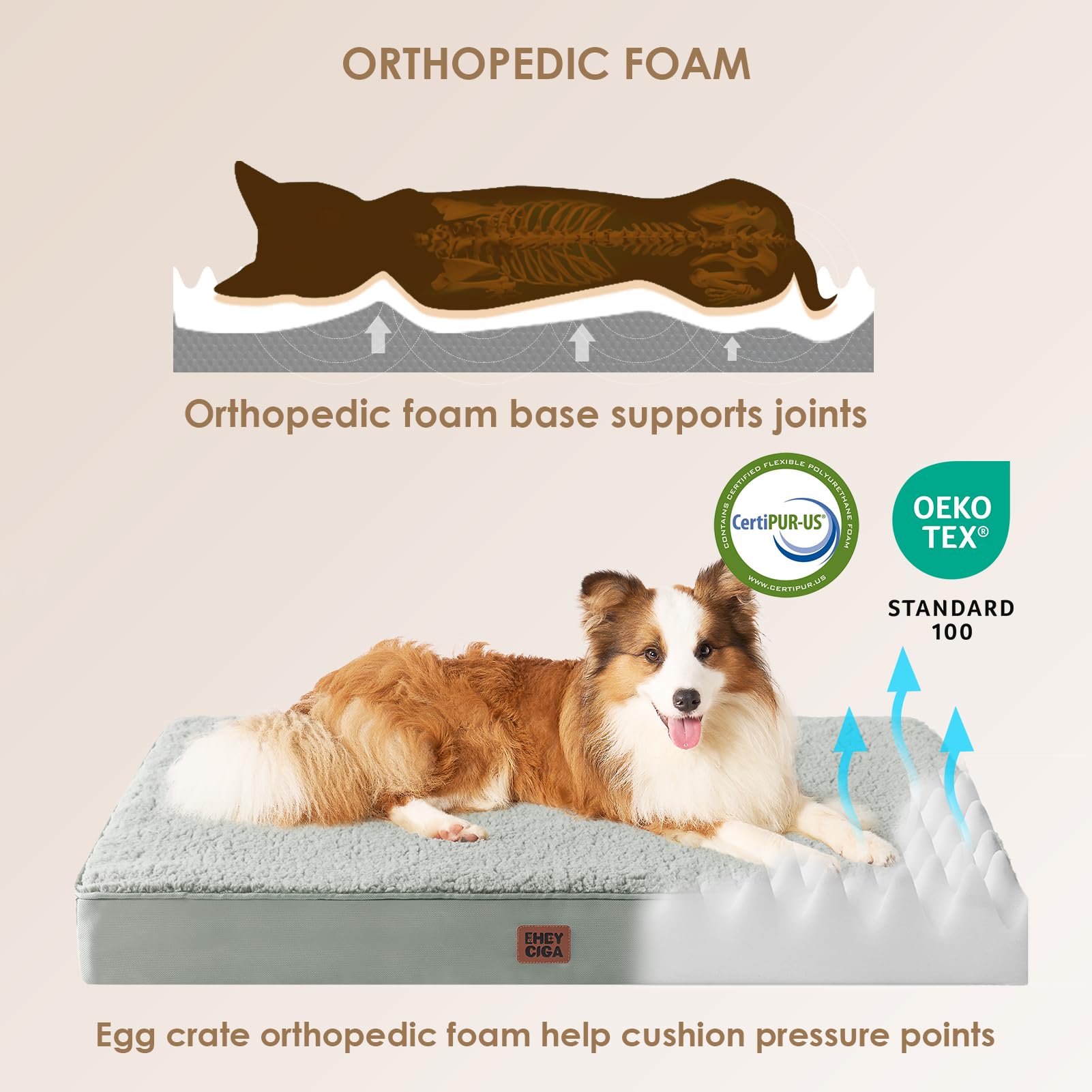 Eheyciga Orthopedic Xl Dog Beds For Extra Large Dogs With Removable Washable Cover, Greyish Green, 44X32