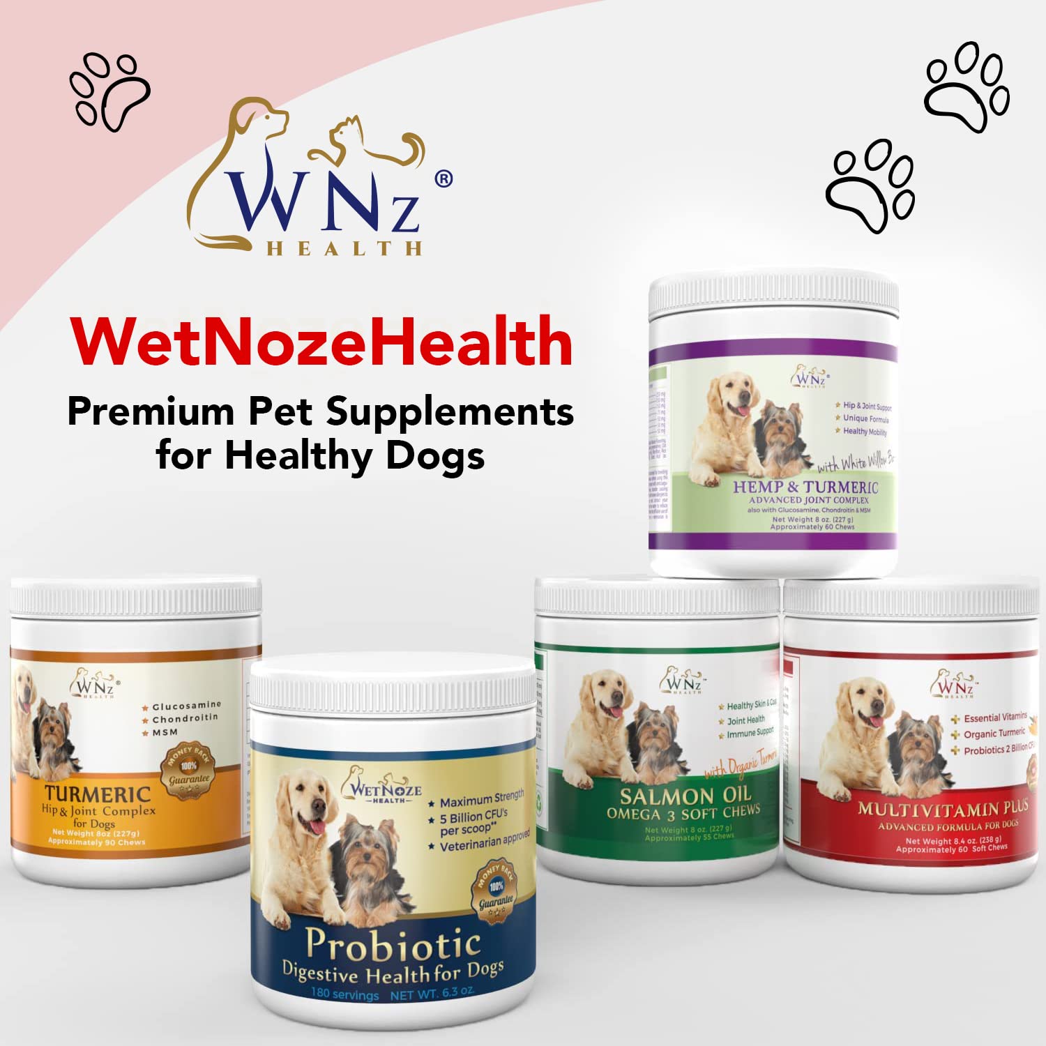 Dog Multivitamins and Supplements, Probiotics for Dogs w/Turmeric & Yucca, Probiotic Dog Chews for Brain Function, Gut & Immune