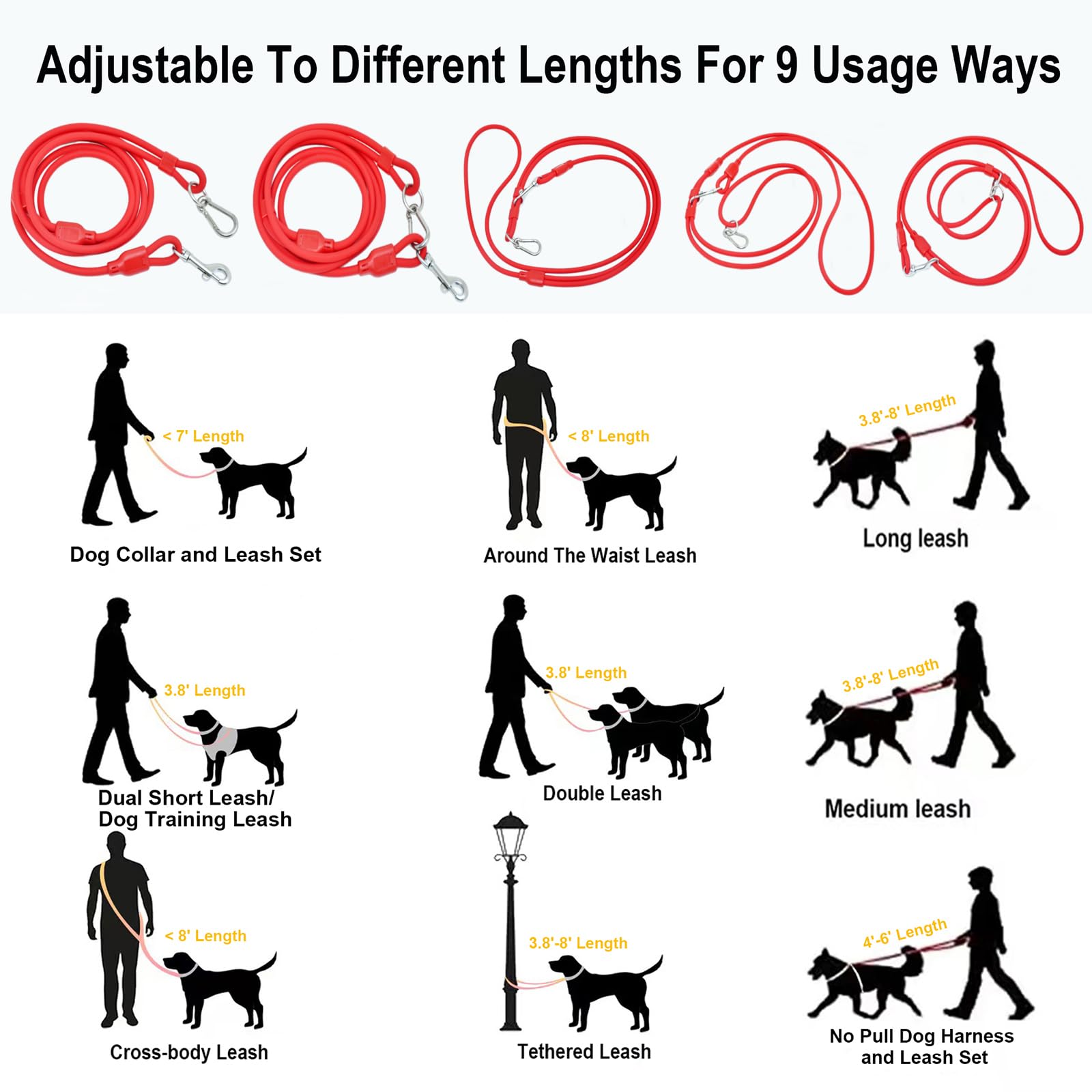 Tiesenci Hands Free Dog Leash Crossbody & Waist Leash For Dog Walking, 9-In-1 Waterproof Adjustable Puppy Collar And Pet Set No