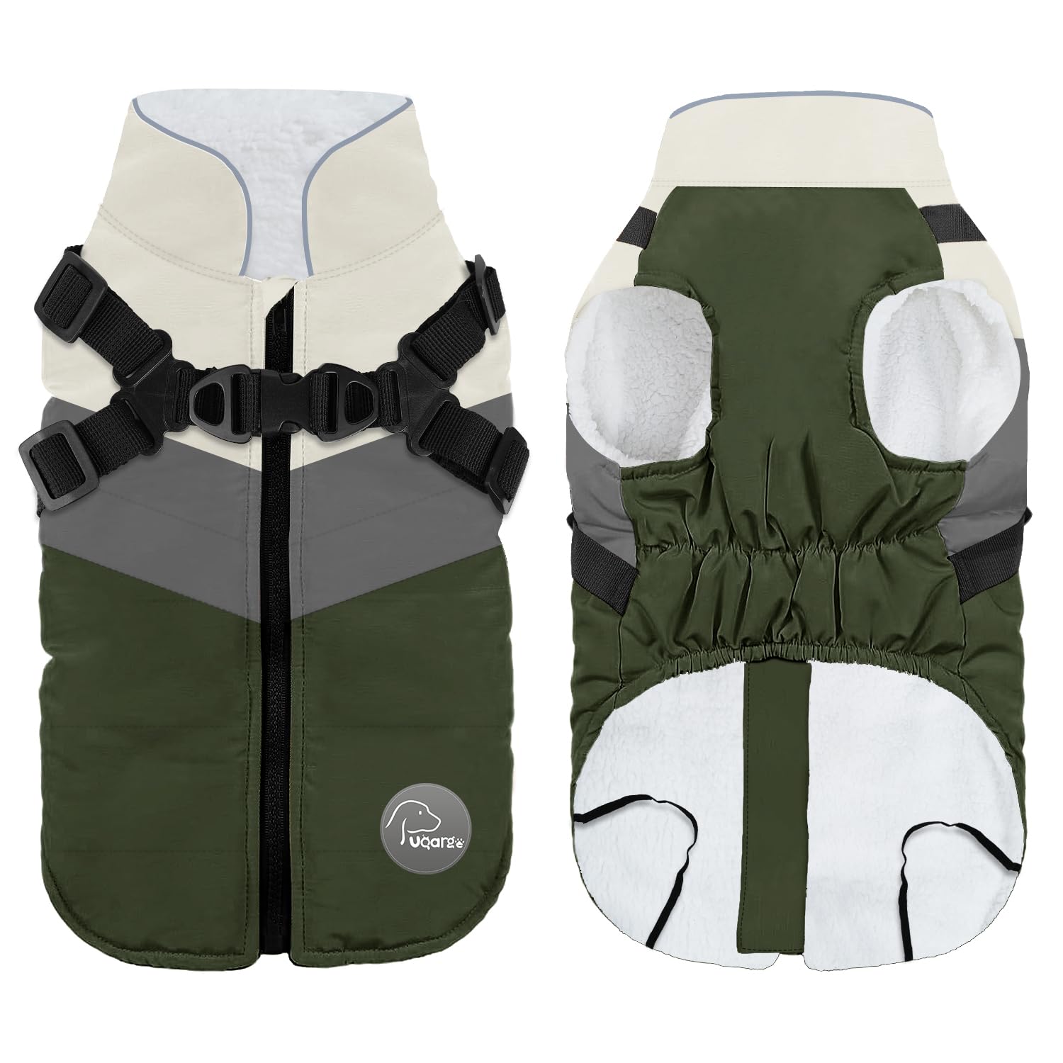 ANNICOO Warm Dog Winter Coat,Waterproof Dog Jacket with Built-in Harness,Dog Cold Weather Coat with Reflective Stripes,Winter Sn