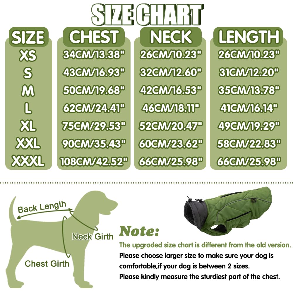 EMUST Winter Dog Coats, Fleece Pet Apparel for Cold Weather, British Style Windproof Warm Dog Jacket for Winter, Green, XS