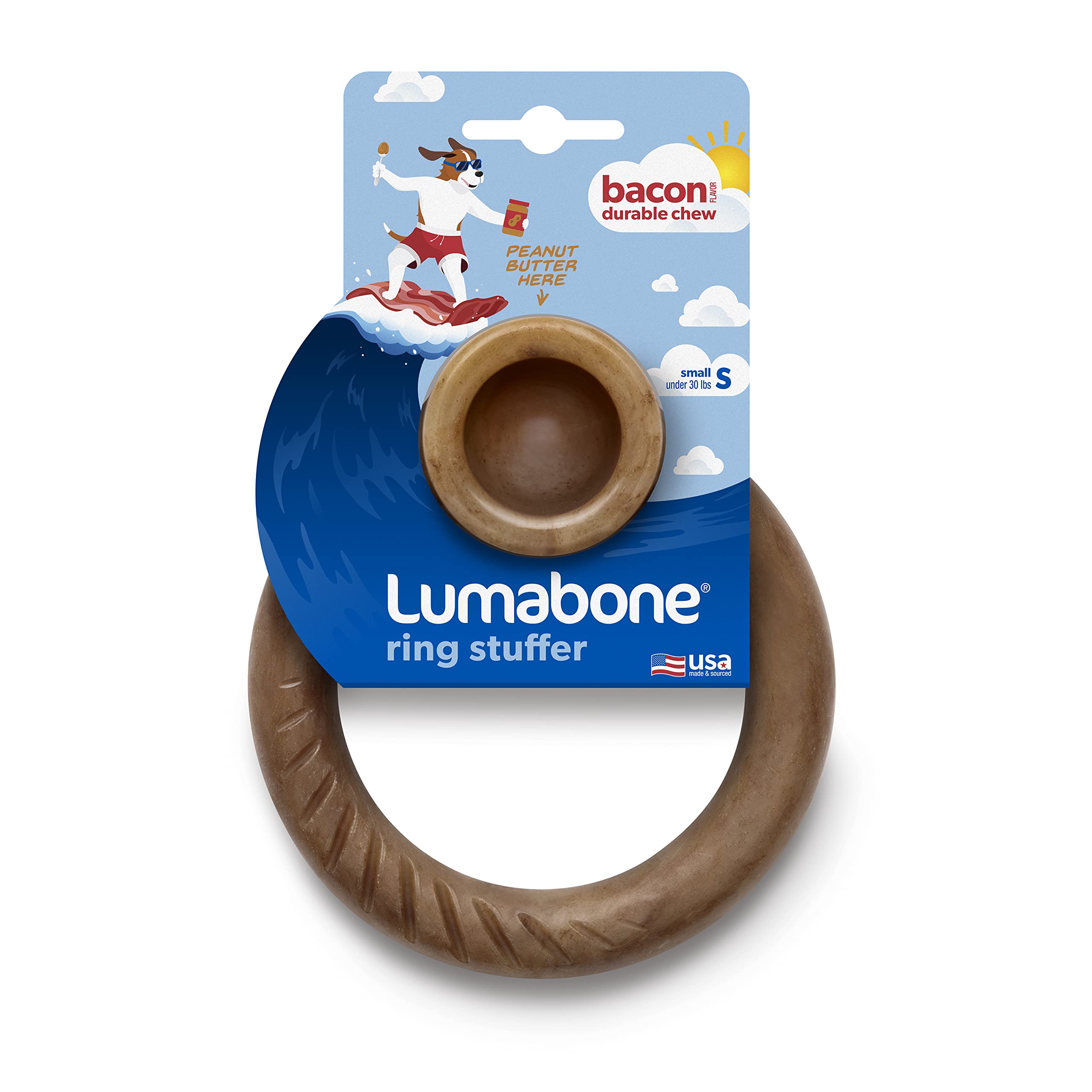 Lumabone Ring Stuffer Durable Chew Toy For Aggressive Chewers, Dog Toys For Aggressive Chewers, Dog Toys, Real Bacon, Made In Usa, Small