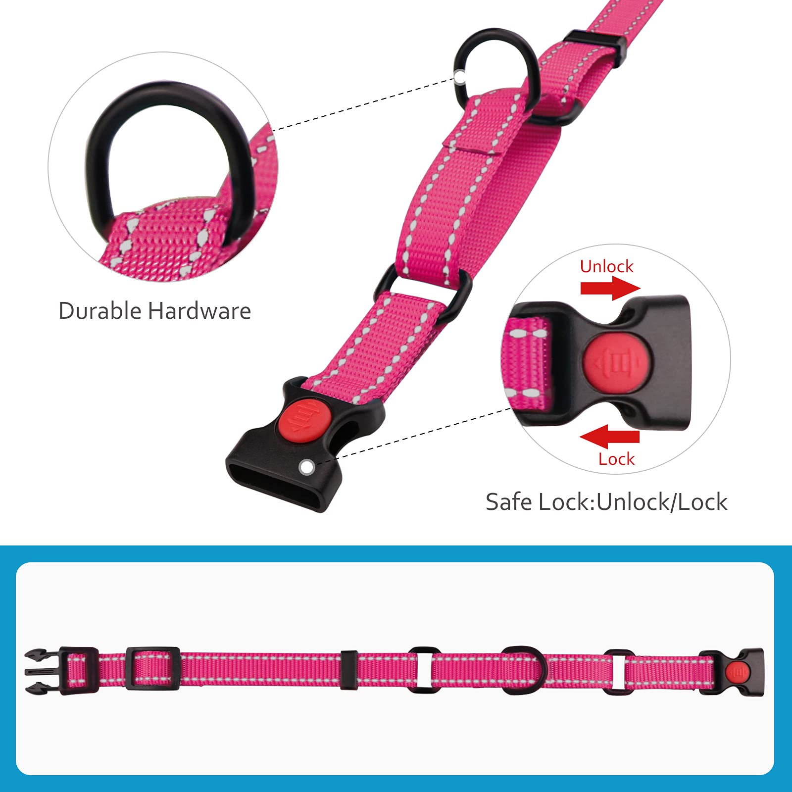Martingale Dog Collar And Leash Set Martingale Collars For Dogs Reflective Martingale Collar For Large Medium Small Dogs(Hot Pink&M)