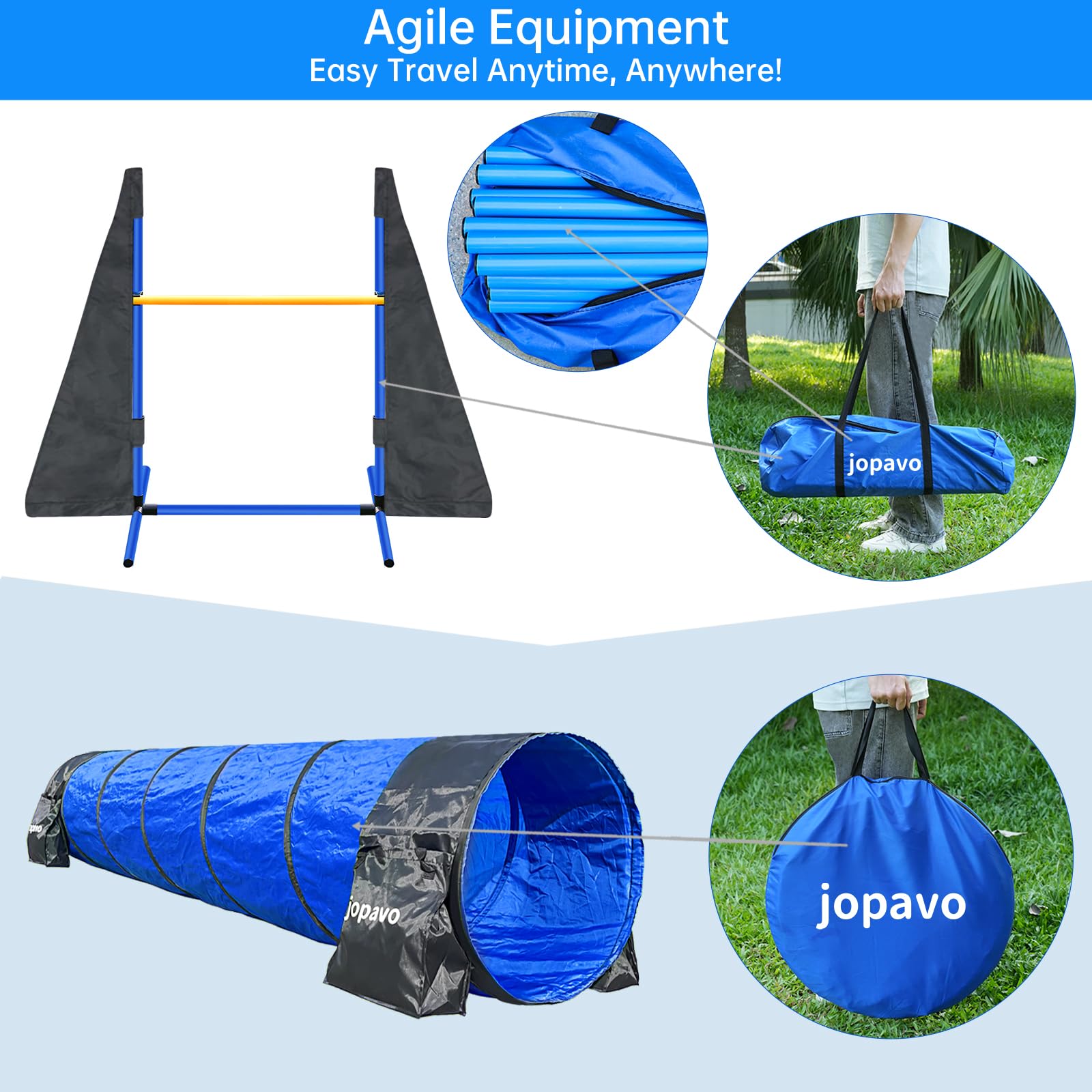 Dog Agility Course Backyard Set:10Ft Tunnel With 2 Sandbags,Agility Hurdle,Weave Poles,Jump Ring And Pause Box-Jopavo-Dog Traini