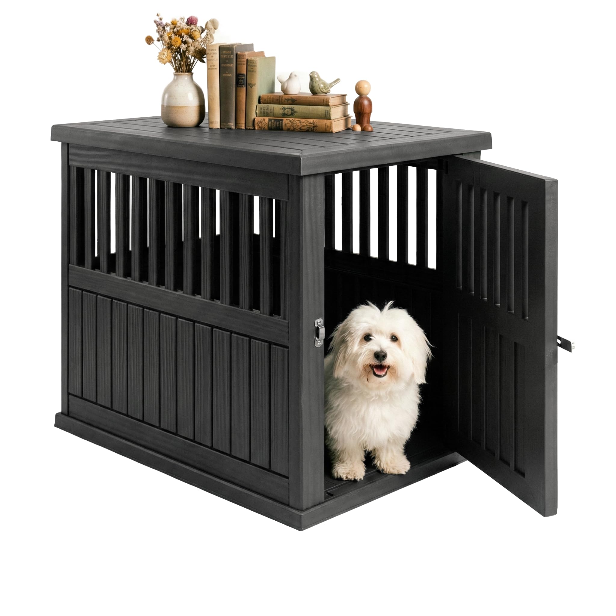Fancyango Dog Crate Furniture End Table - Decorative Corner Dog House Table for Small to Medium Dogs, Indoor Plastic Dog Crate w