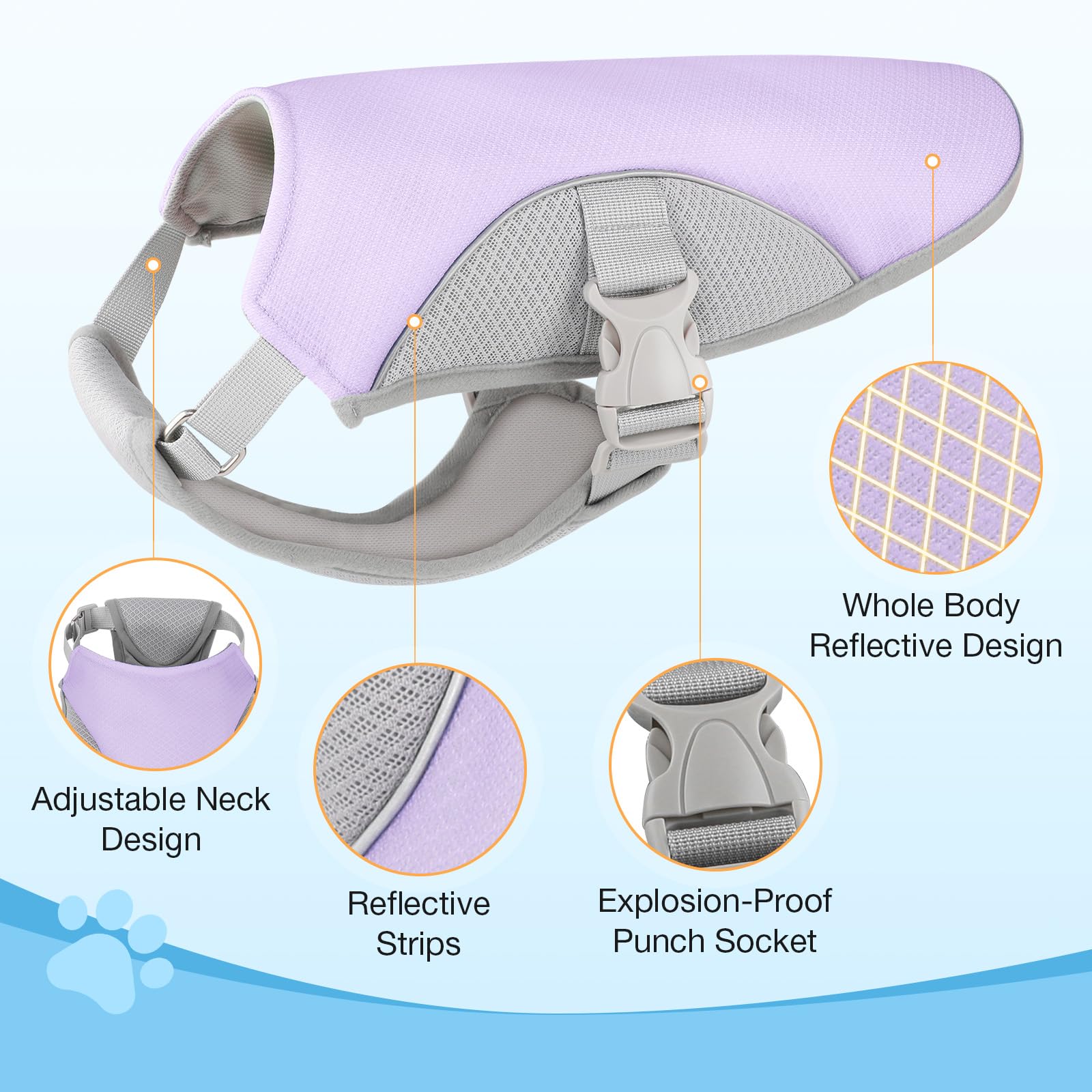 Dog Cooling Vest Harness Uv Protection Pet Cooler Jacket With Adjustable Buckle For Summer Beach And Hiking Lavender Purple-Smal