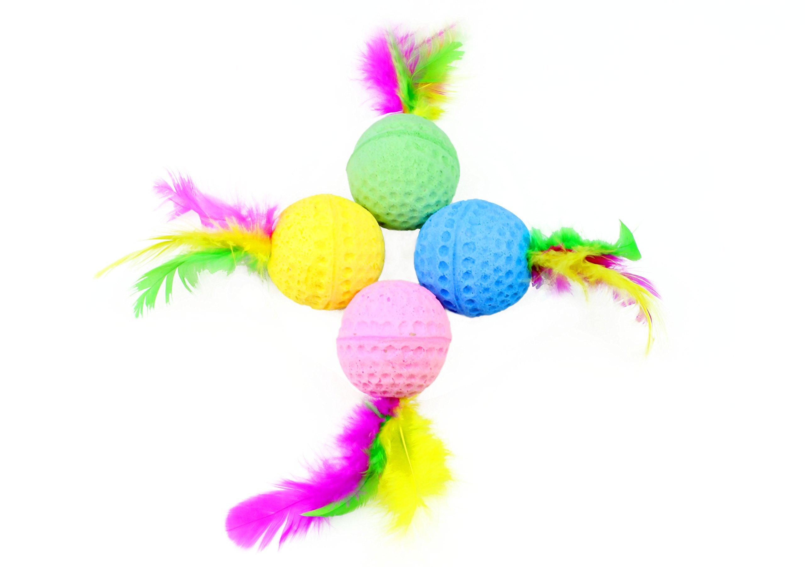 Nargos 1.5 Dia Colorful Golf Sponge Foam Balls Cats Toys With Feathers(4 Pack)
