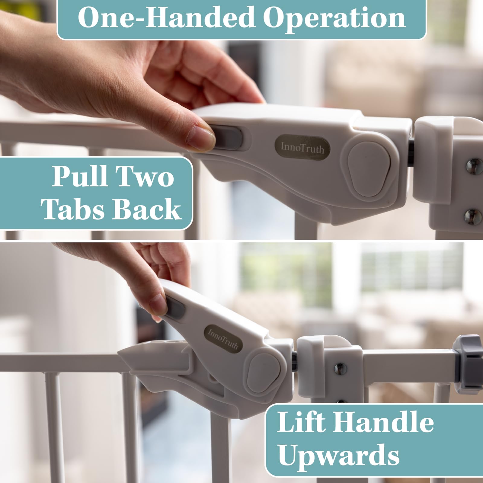 Innotruth 29-39.6' Baby Gate For Stairs, Auto Close Both Sides Dog Gate With One-Hand Opening, 30' Tall Safety Gates For Pets, Hallways, Bedrooms, Wall Pressure Mount No Drill, White