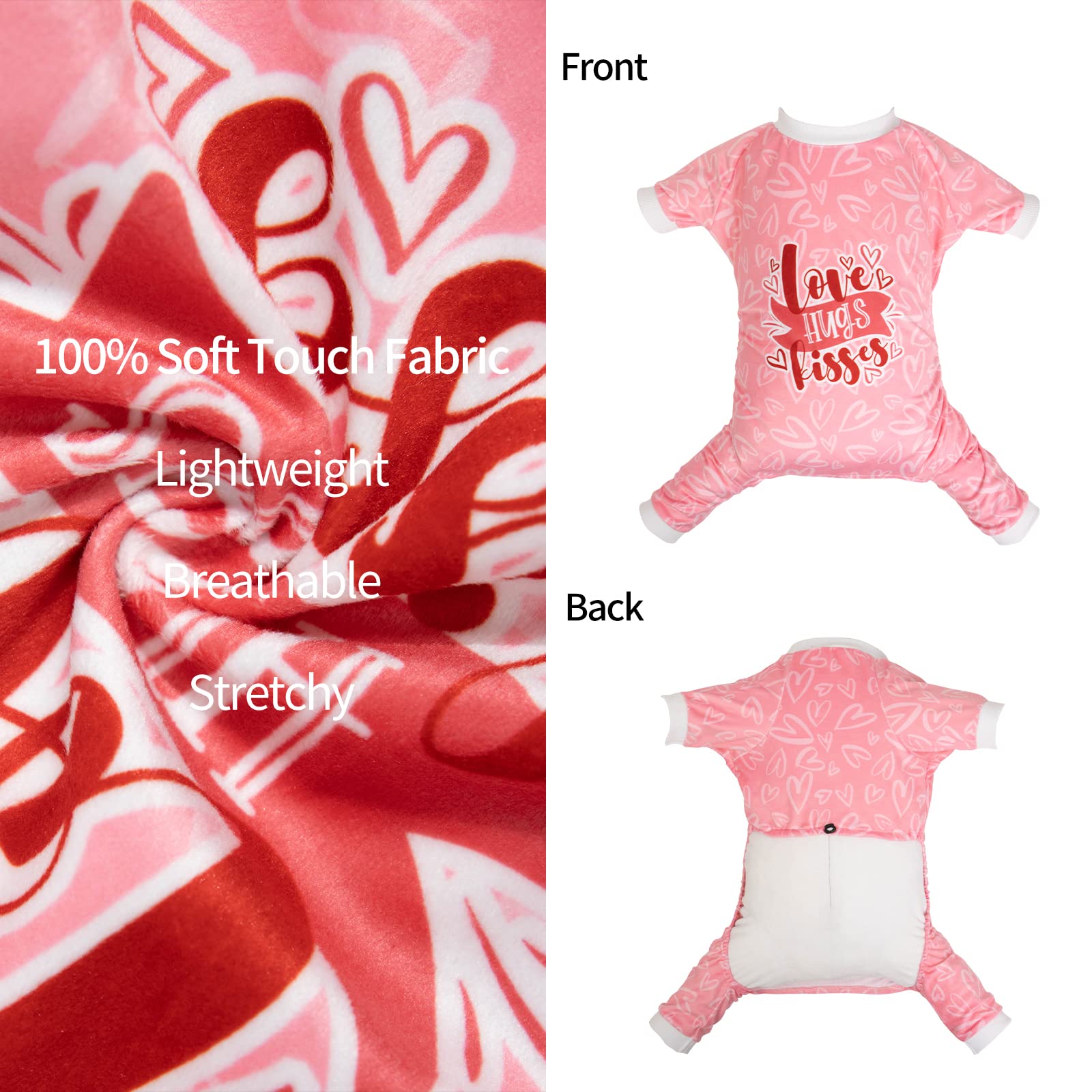 Cutebone Valentine'S Day Love Hugs Kisses Small Dog Pajamas Stretchy Puppy Pjs Soft Fleece Onesie Cat Clothes For Daily Wear P273S