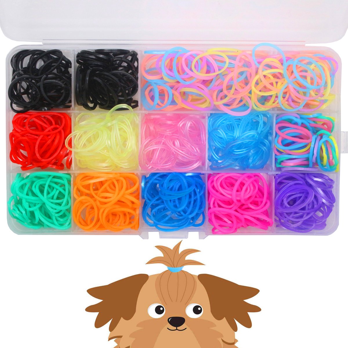 Yoy 3/4' Pet Dog Stretchy Rubber Bands, 600/Box - Puppy Elastics Ties Pony Tail Holders Hair Accessories For Doggy Grooming Top Knots Ponytails Braids And Dreadlocks