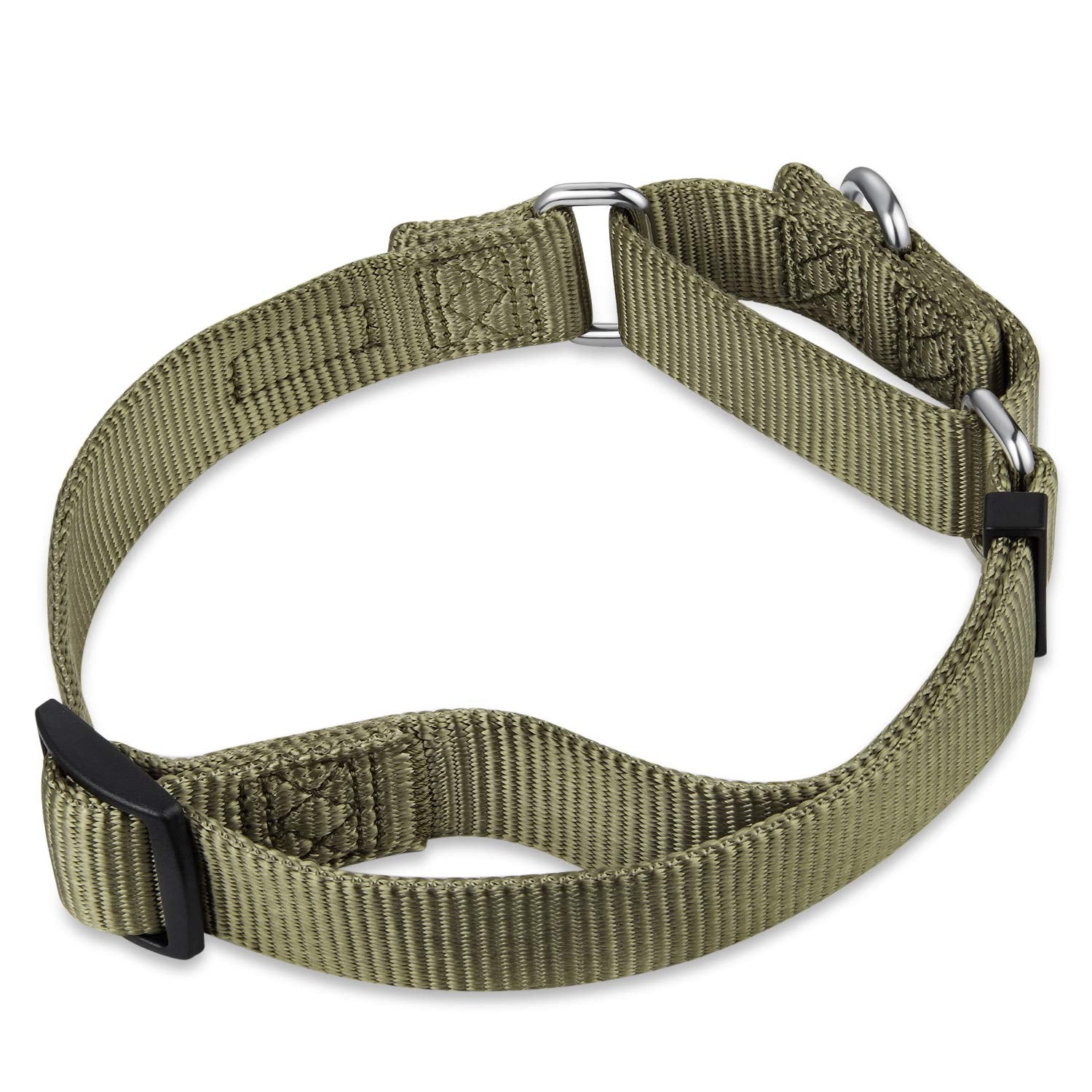 Premium Upgraded Sturdy Nylon Escape-Proof Martingale Dog Collar For Large Breeds Dogs Comfy And Safe - Walking, Professional Training, Daily Use. (Large, Military Green)