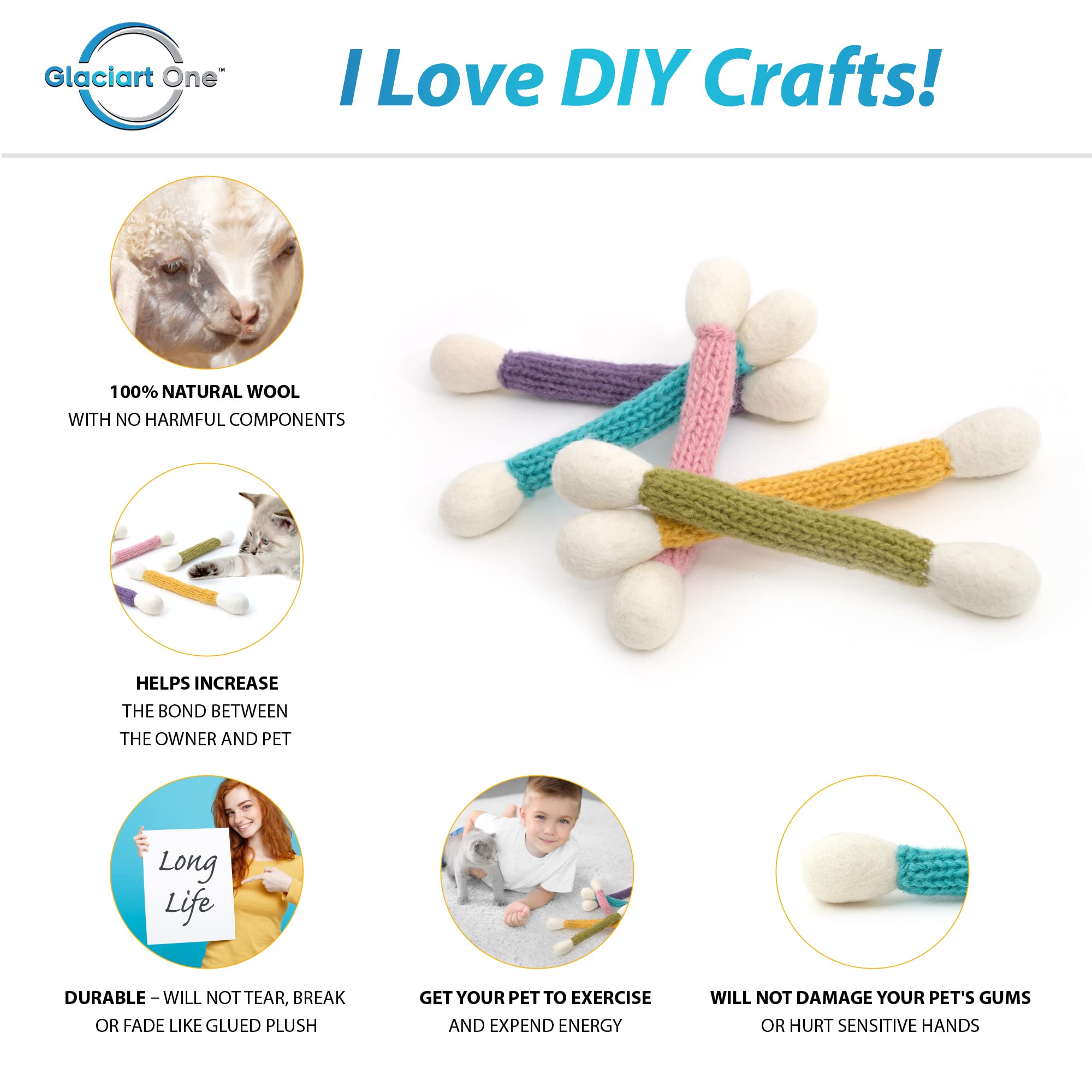 Glaciart One Swabs Cat Toys With Catnip - 5 Pcs | Cute Cat Toys For Interaction, Exercise, & Play | Filled W/Organic Catnip For